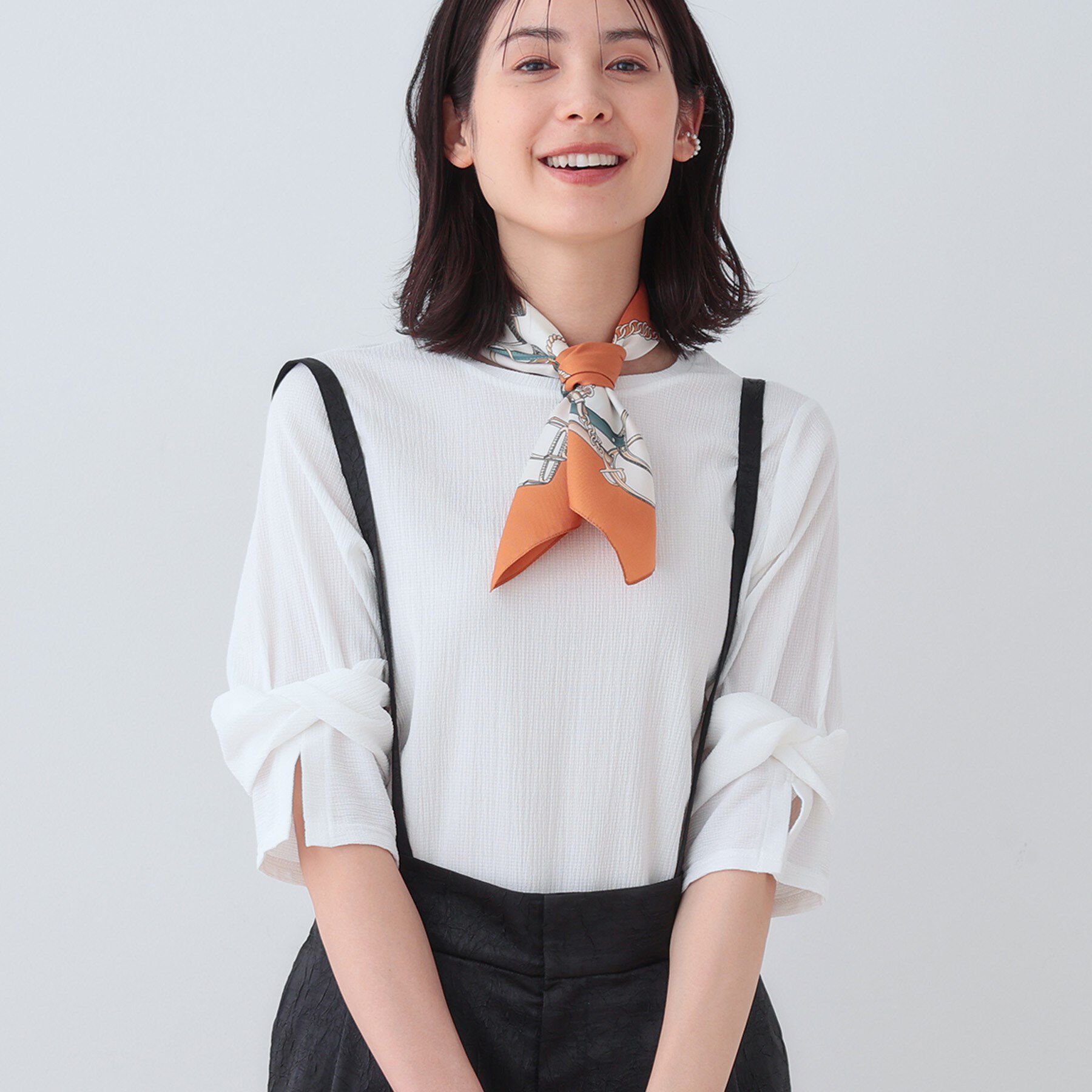 INDIVI「【洗える／吸水速乾／UVケア】ねじりデザイン袖カットソー」|Tシャツ・カットソー|ホワイト(001)