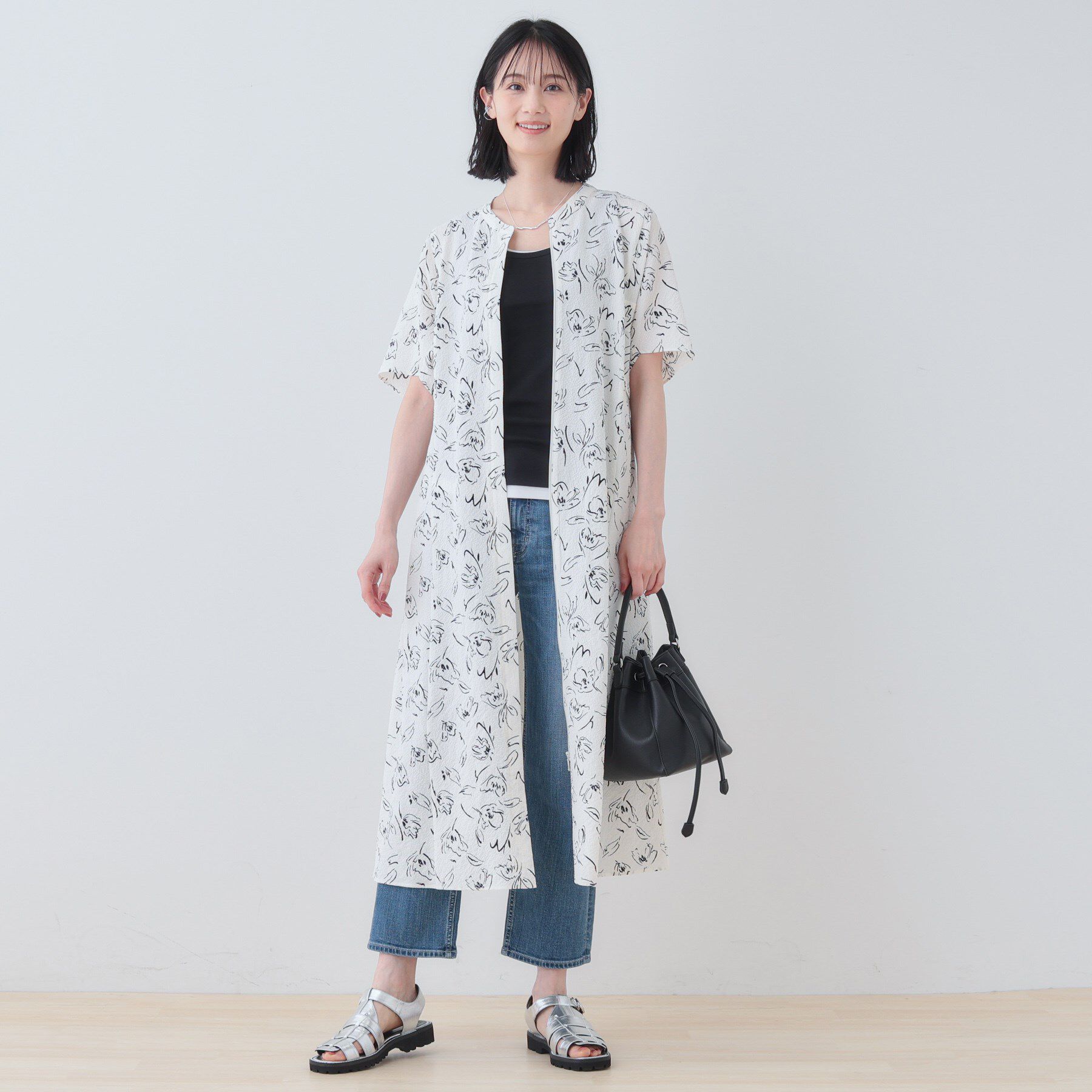 INDIVI「【洗える／UVケア／羽織り可能】フラワー柄前あきワンピース」|ワンピース|