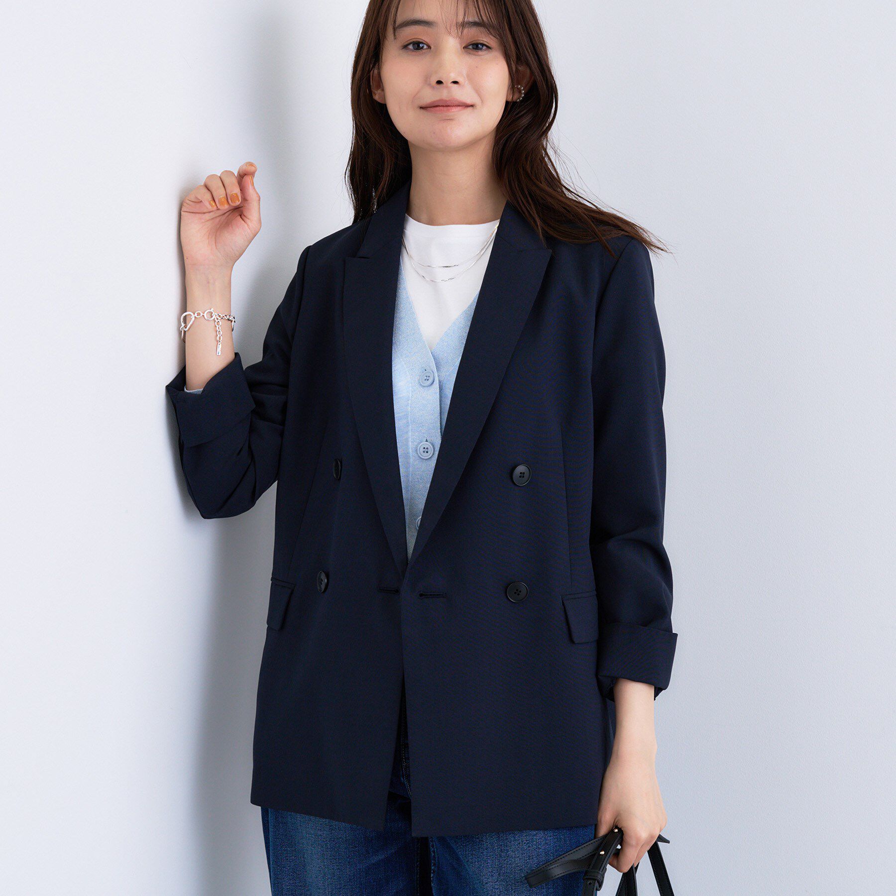INDIVI「【UVケア】ライトダブルジャケット」|テーラードジャケット|ネイビー(094)