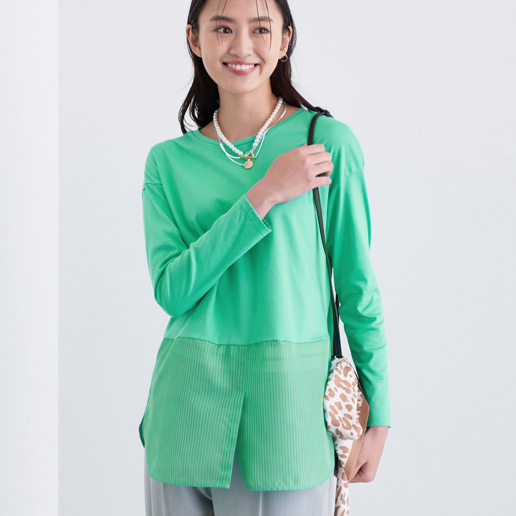 INDIVI「【コットン】シャツ切り替えカットソー」|Tシャツ・カットソー|