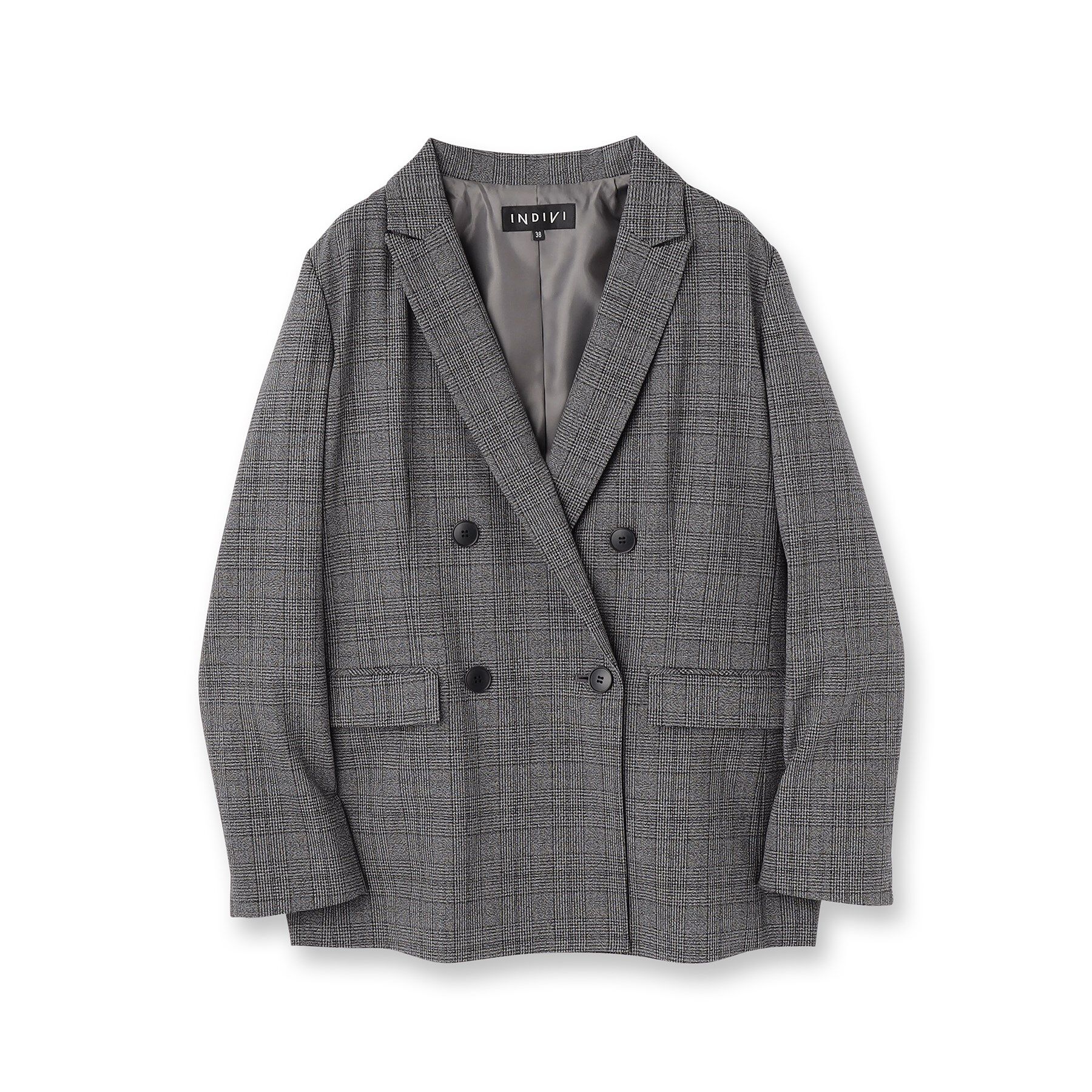 INDIVI「【洗える／オンオフ】チェック柄ダブルジャケット」|テーラードジャケット|