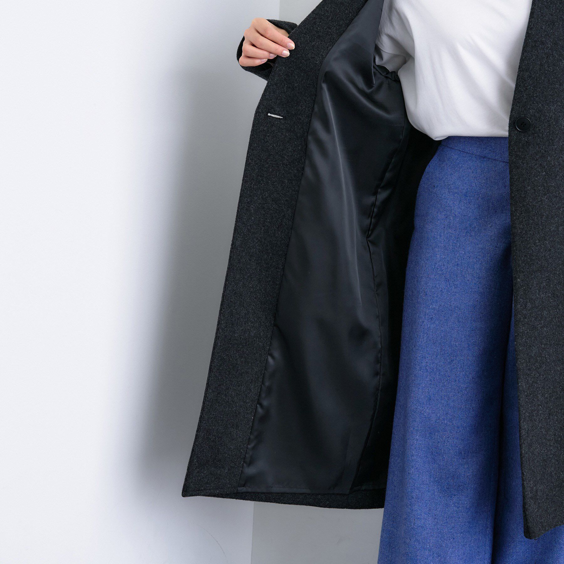 INDIVI「【軽量／ウール混】ライトフォルム ロングコート」|ノーカラーコート|