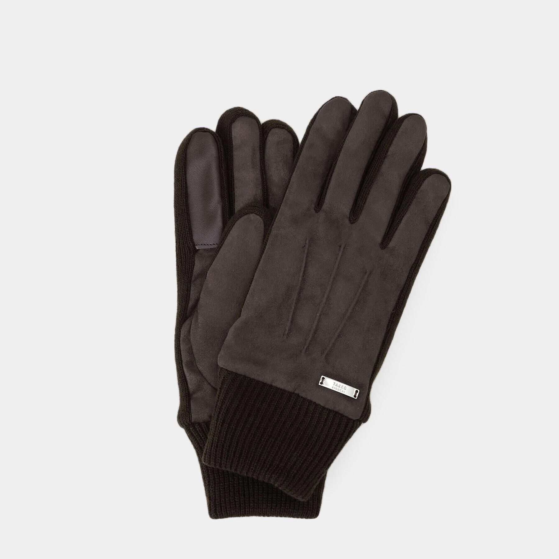 TAKEO KIKUCHI「スエード調ニットコンビ ウォッシャブルグローブ」|手袋|ブラウン(043)