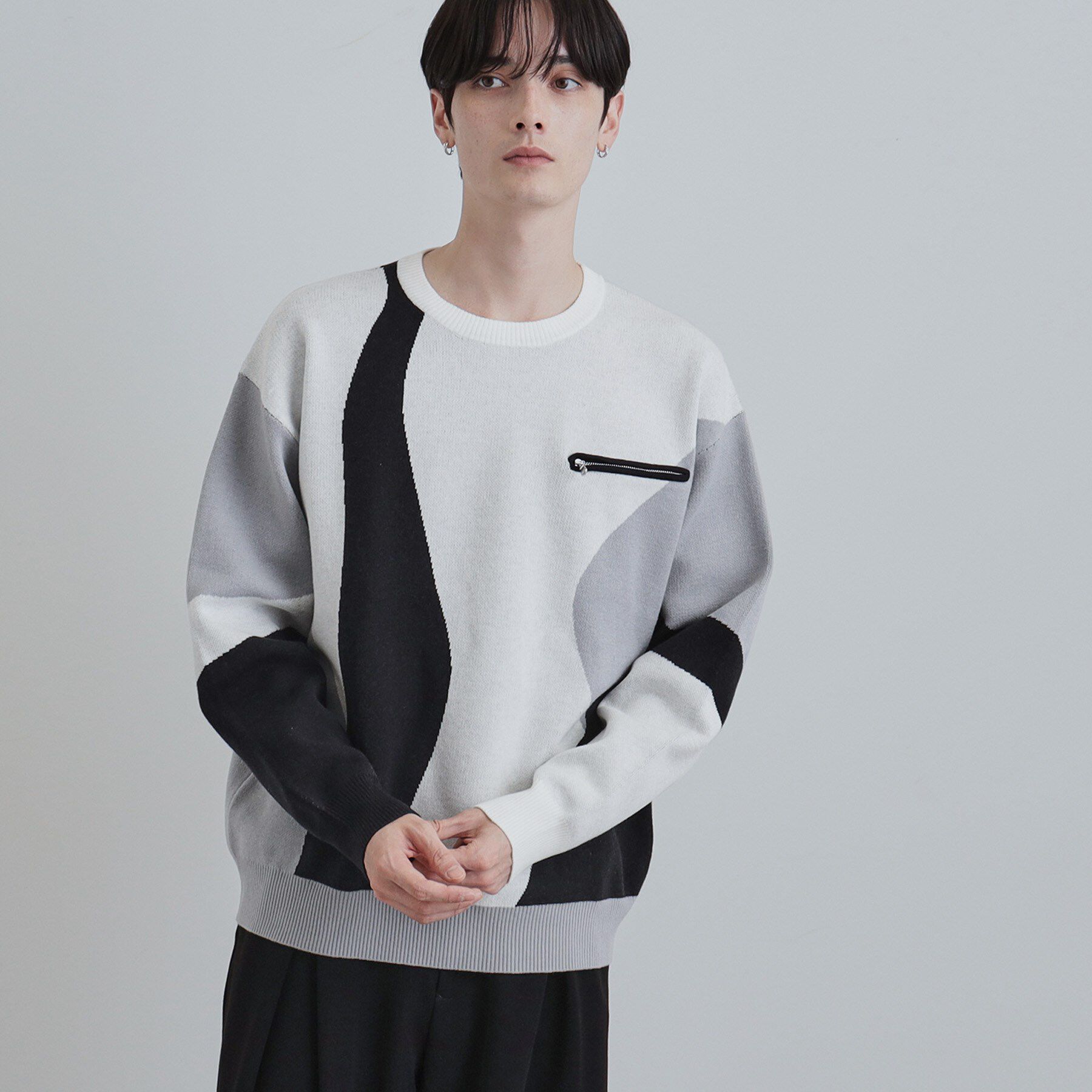 tk.TAKEO KIKUCHI「カラースキーム胸ZIPニット」|ニット・セーター|ホワイト(001)