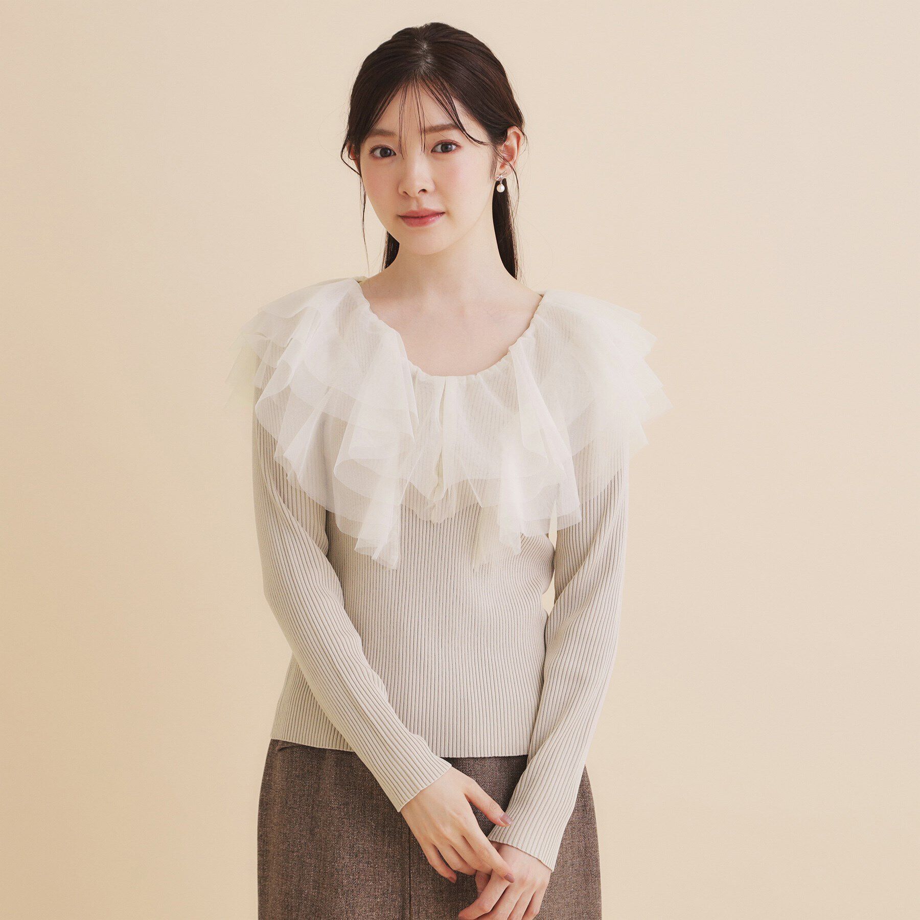 index「チュールフリルリブニット【洗濯機洗い可】」|ニット・セーター|