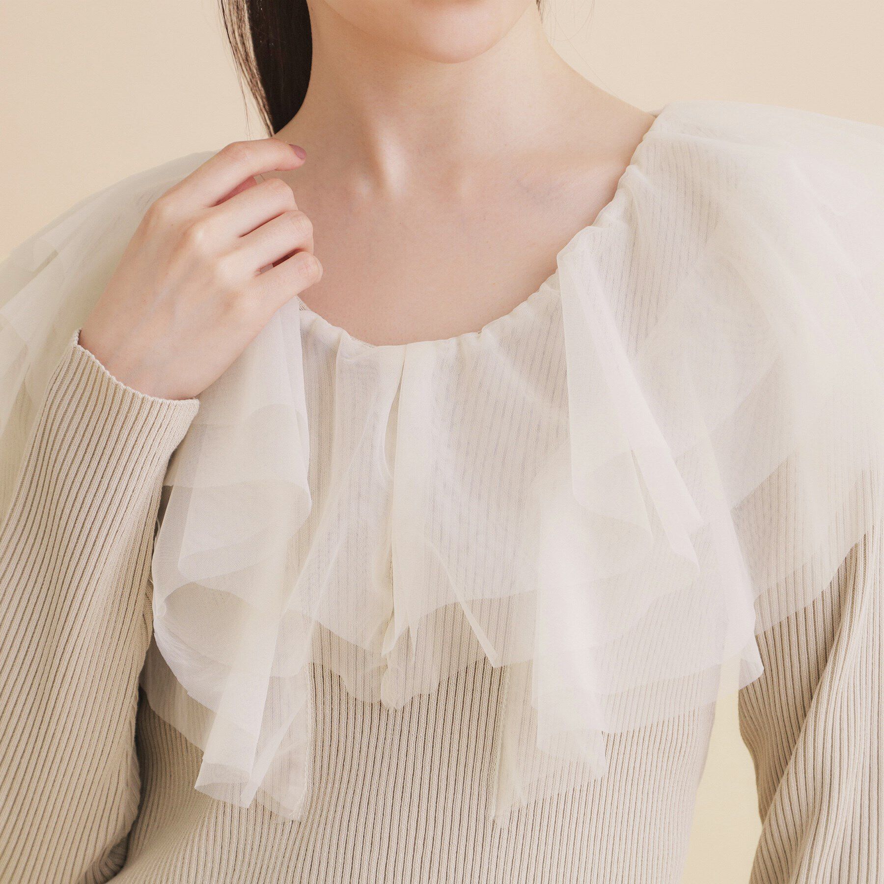 index「チュールフリルリブニット【洗濯機洗い可】」|ニット・セーター|