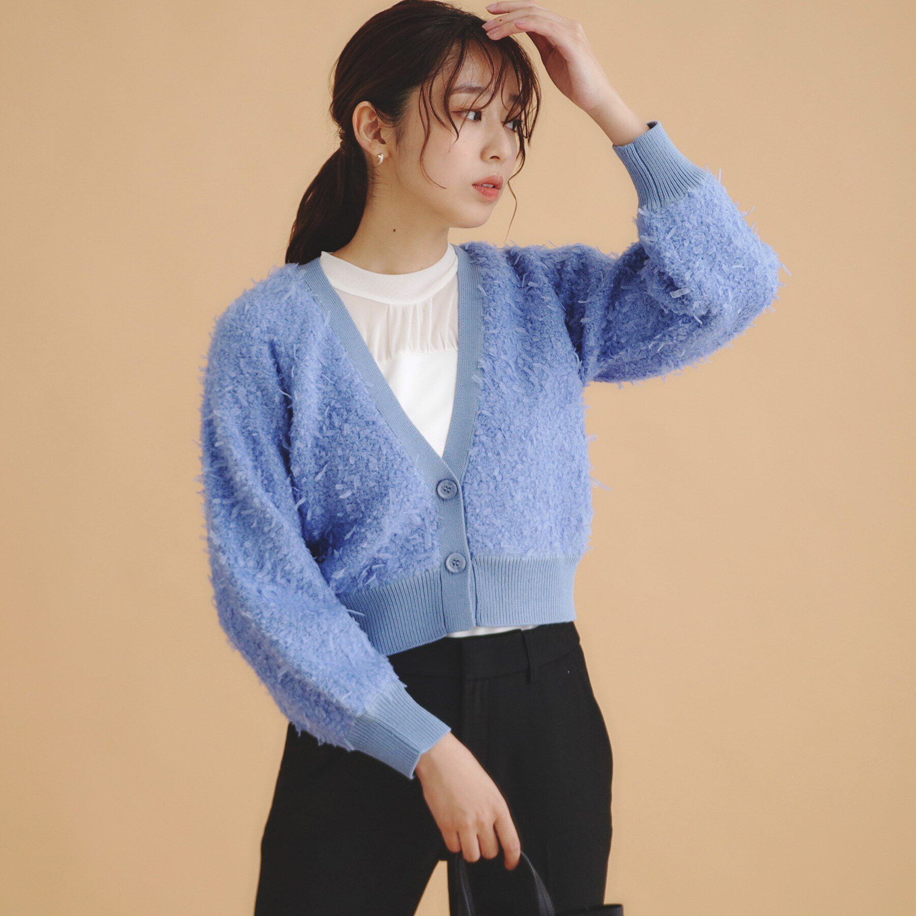 index「チュールフラッグVネックカーディガン【洗濯機洗い可】」|カーディガン|