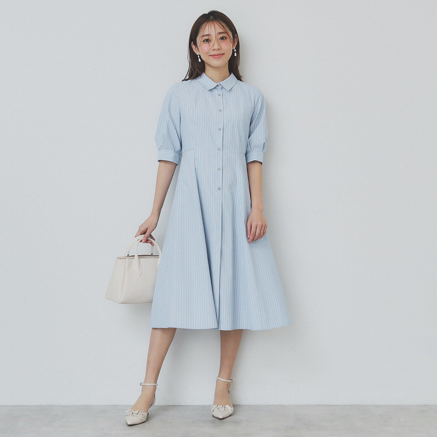 index「ストライプシャツワンピース【洗濯機洗い可/イージーアイロン】」|ワンピース|