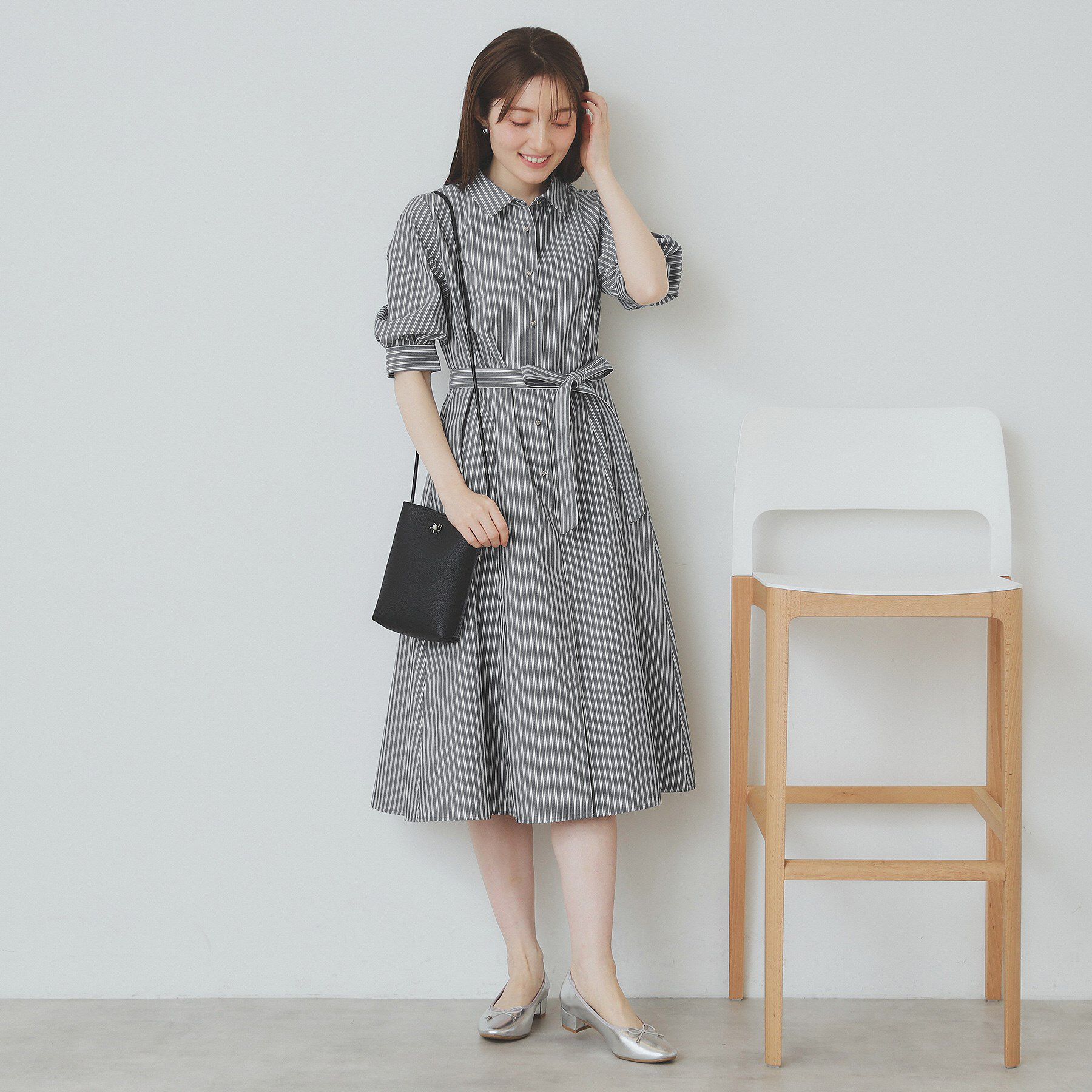 index「ストライプシャツワンピース【洗濯機洗い可/イージーアイロン】」|ワンピース|