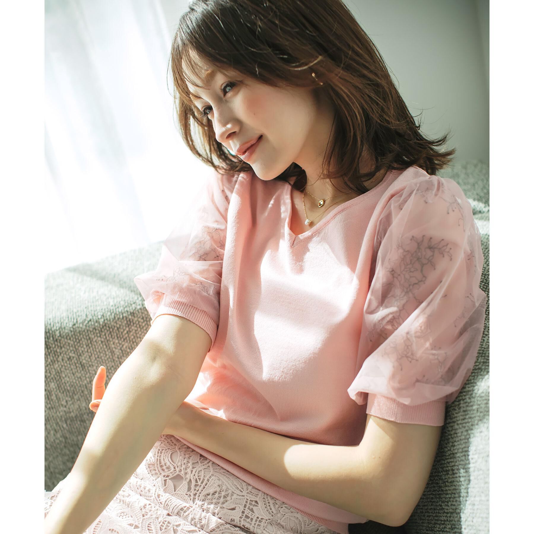 index「チュールレーススリーブニット【洗濯機洗い可】」|ニット・セーター|