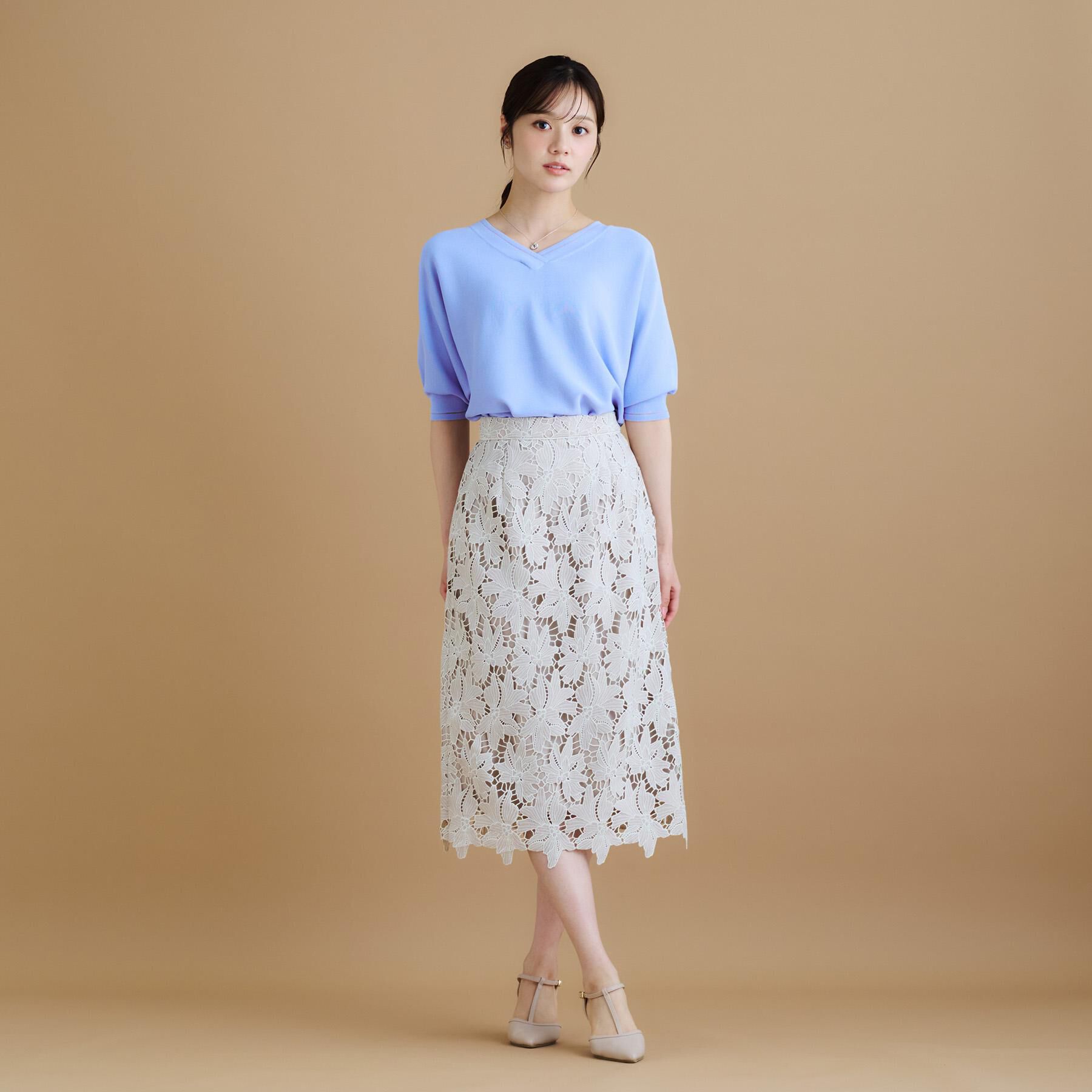 index「《S-3Lサイズ》バイカラーレースタイトスカート【洗濯機洗い可】」|スカート|