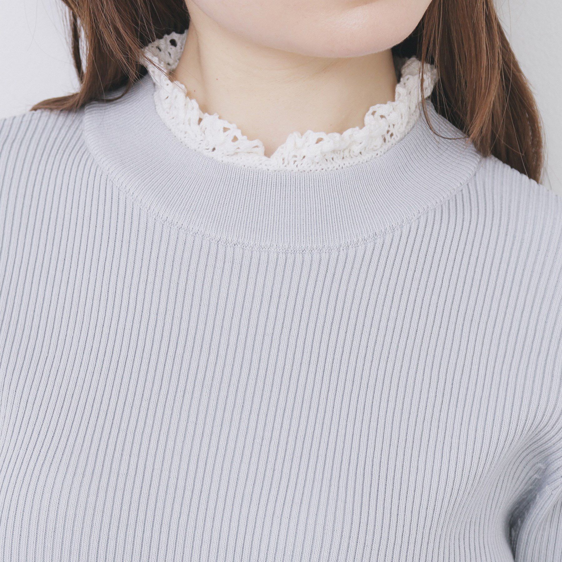 index「コットンレースフリルリブニット【洗濯機OK/抗ピル】」|ニット・セーター|