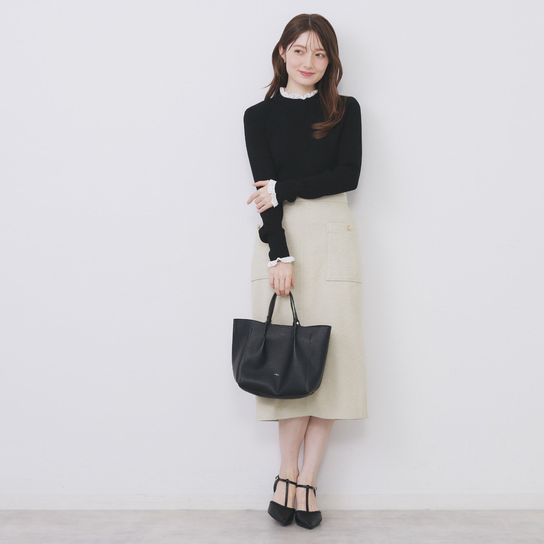 index「コットンレースフリルリブニット【洗濯機OK/抗ピル】」|ニット・セーター|