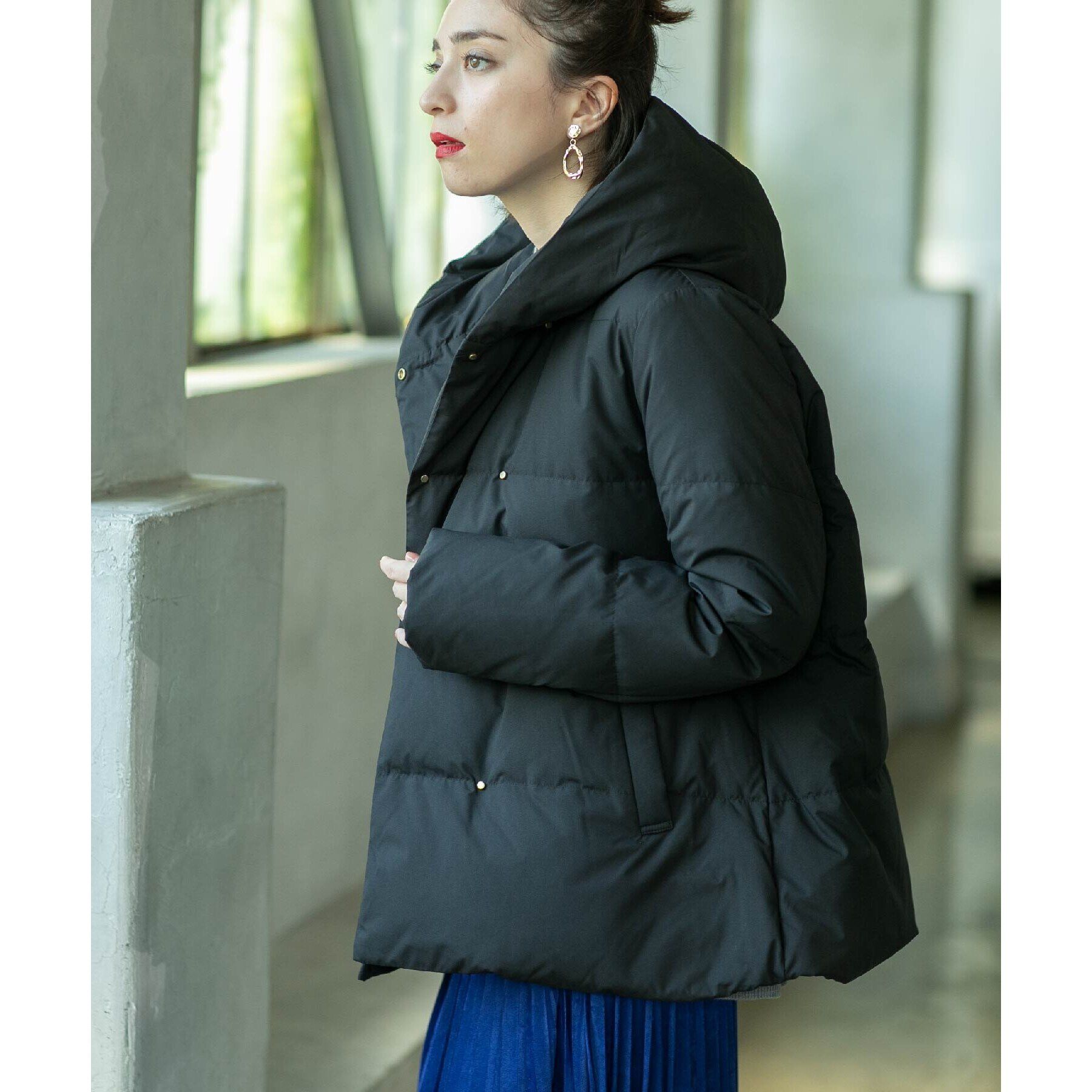 OPAQUE.CLIP「《S-LLsize》フードミドルダウンコート【洗濯機洗い可/撥水/防風/抗菌加工】」|ダウン|ブラック(019)