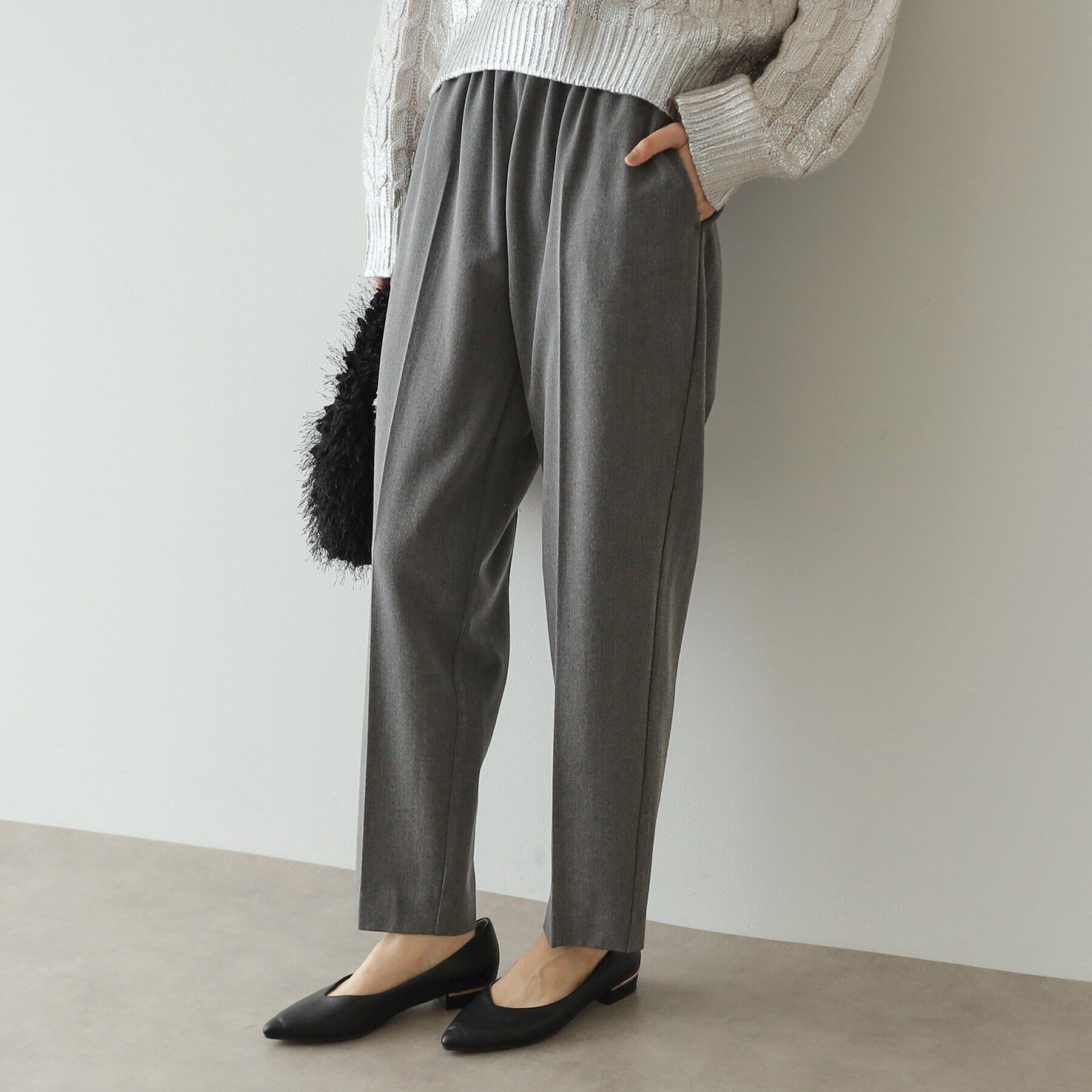 OPAQUE.CLIP「《SS-LLsize》裏起毛ストレッチイージーテーパードパンツ【蓄熱素材/洗濯機洗い可】」|その他|チャコールグレー(0