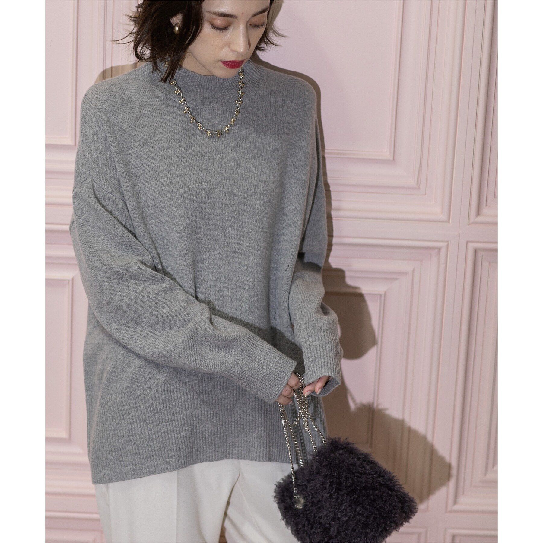 OPAQUE.CLIP「ミドルゲージハイネックニット／FILIVIVI・フィルビビ【洗える】」|ニット・セーター|グレー(012)
