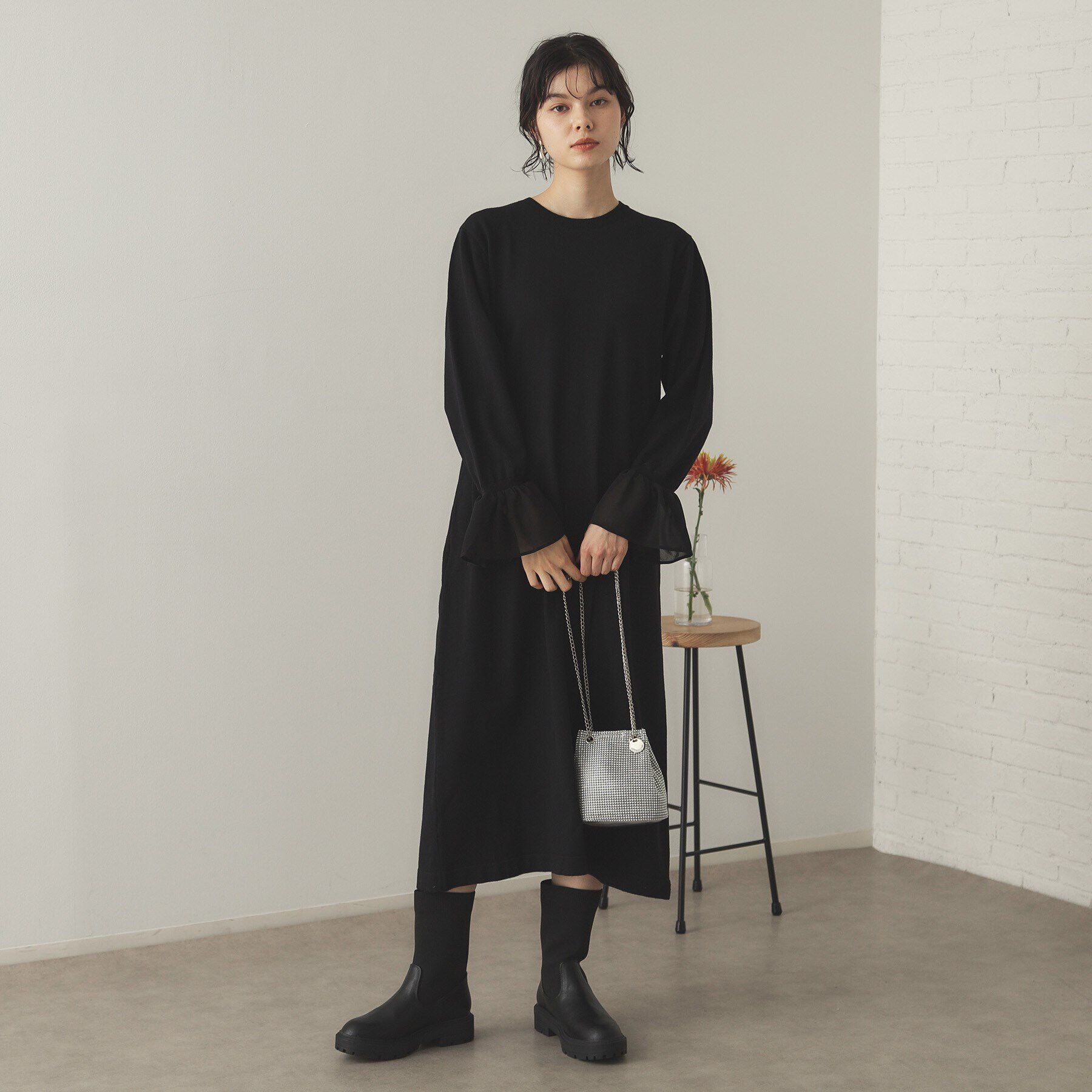 OPAQUE.CLIP「フレアスリーブニットワンピース【洗濯機洗い可】」|ワンピース|