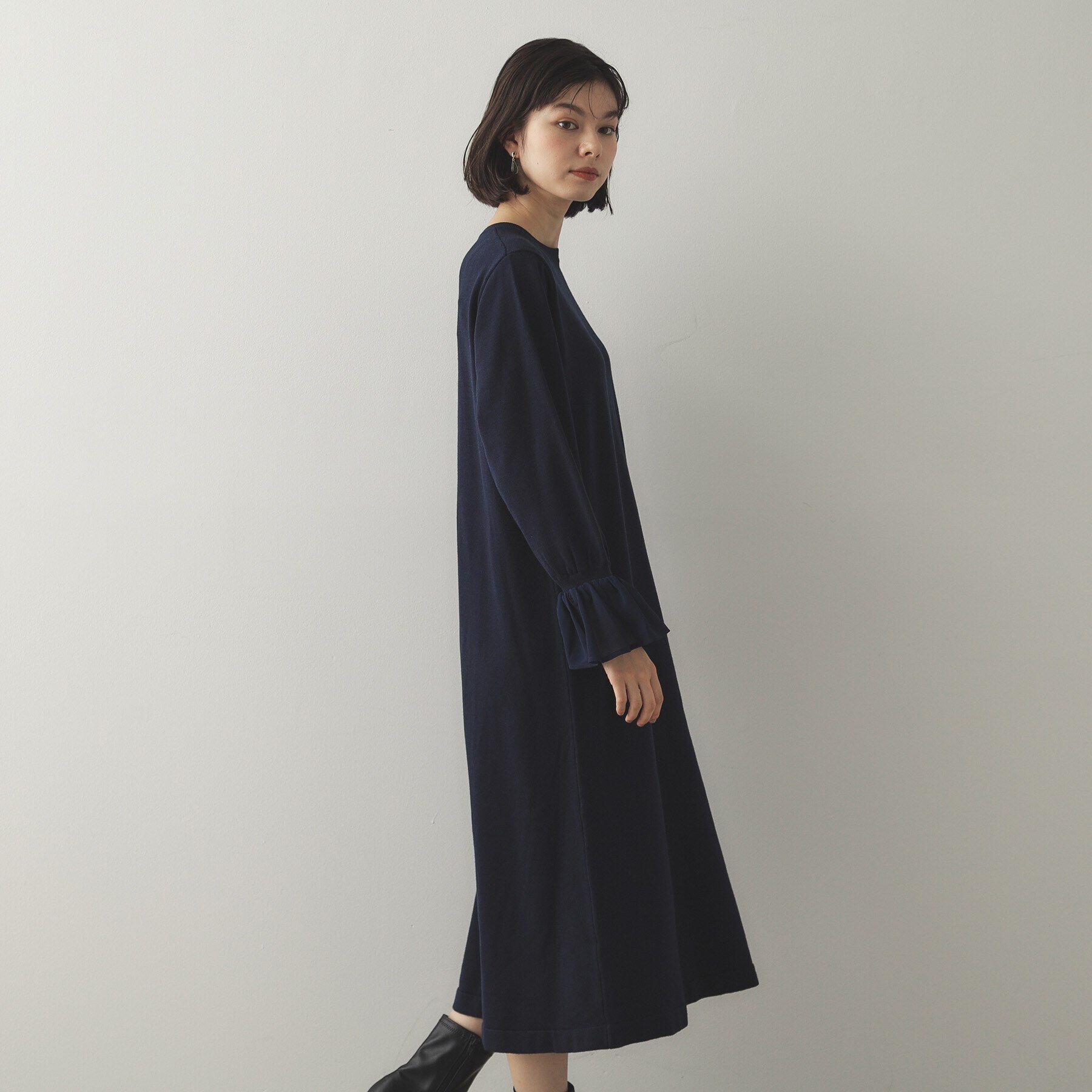 OPAQUE.CLIP「フレアスリーブニットワンピース【洗濯機洗い可】」|ワンピース|