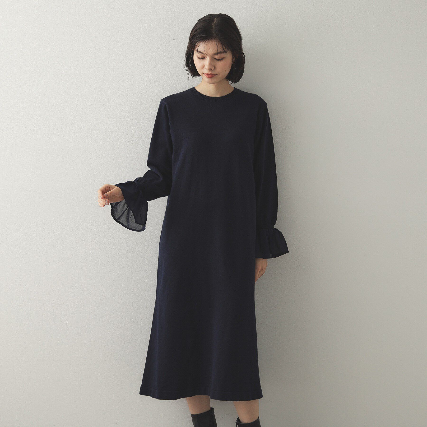 OPAQUE.CLIP「フレアスリーブニットワンピース【洗濯機洗い可】」|ワンピース|