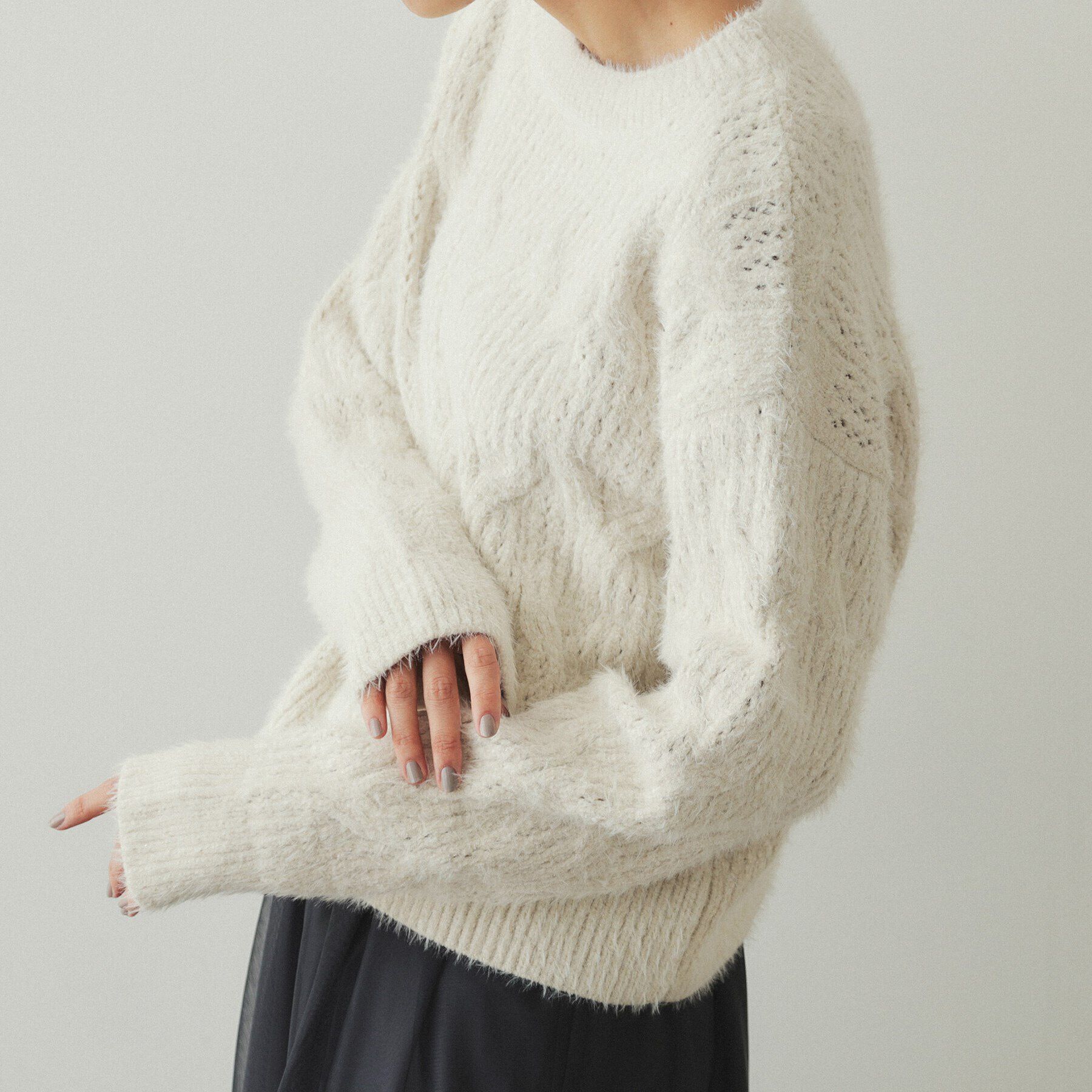 OPAQUE.CLIP「モールフェザーラメケーブルニット【洗濯機洗い可】」|ニット・セーター|