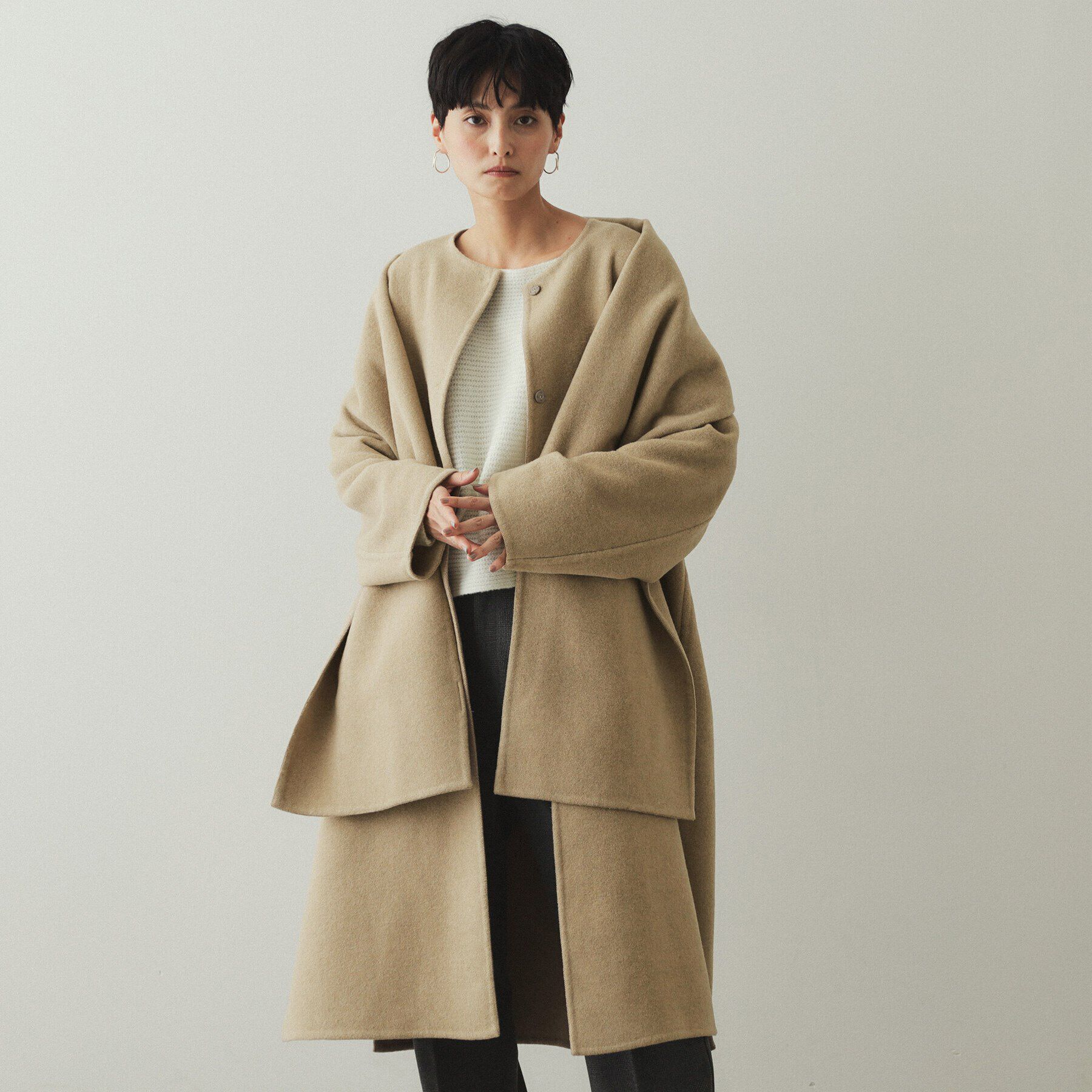 OPAQUE.CLIP「《マフラー付き》ウール混ノーカラーコート」|ノーカラーコート|