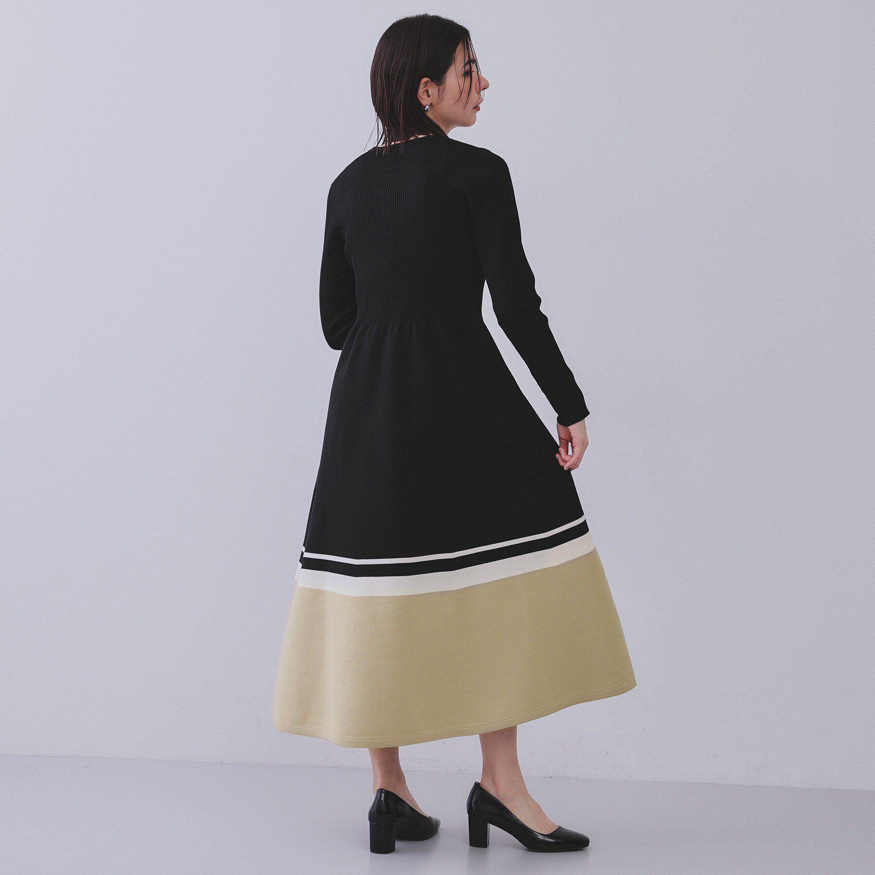 OPAQUE.CLIP「配色ラインフィット＆フレアニットワンピース【洗濯機洗い可/抗ピル】」|ワンピース|