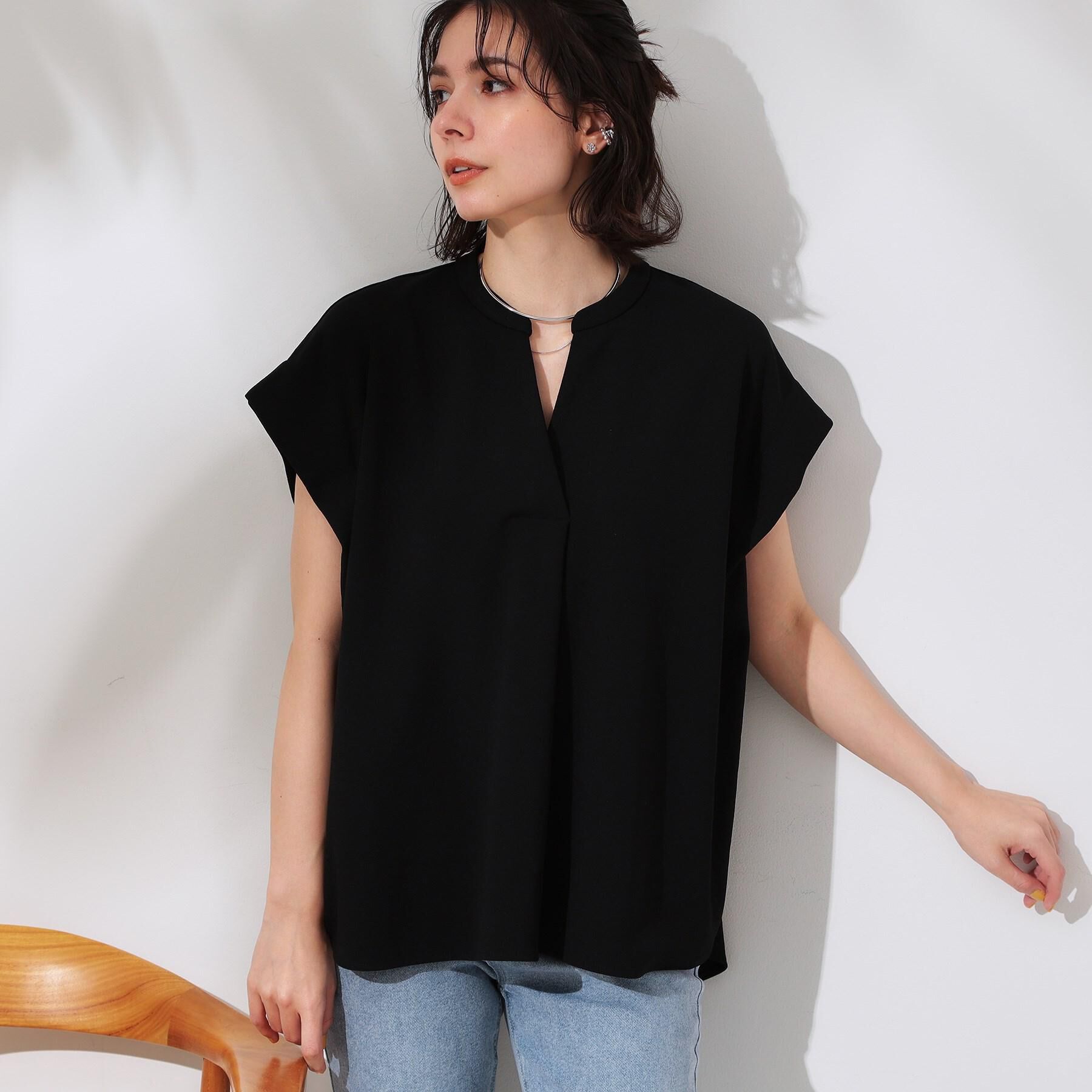 OPAQUE.CLIP「スキッパーフレンチスリーブトップス【UV/吸水速乾/洗濯機洗い可】」|Tシャツ・カットソー|