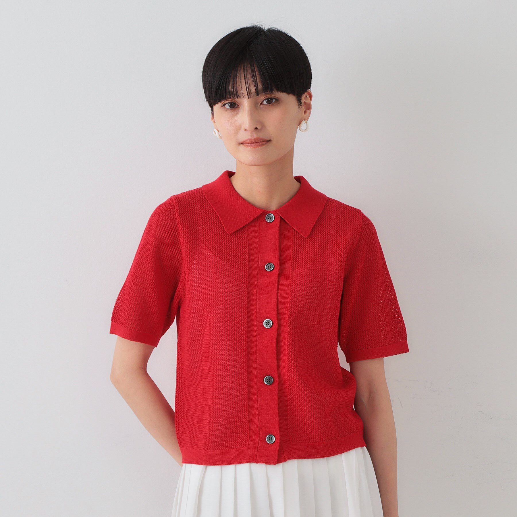 OPAQUE.CLIP「《CLASSY掲載》透かし編みポロニット【洗濯機洗い可】」|ニット・セーター|