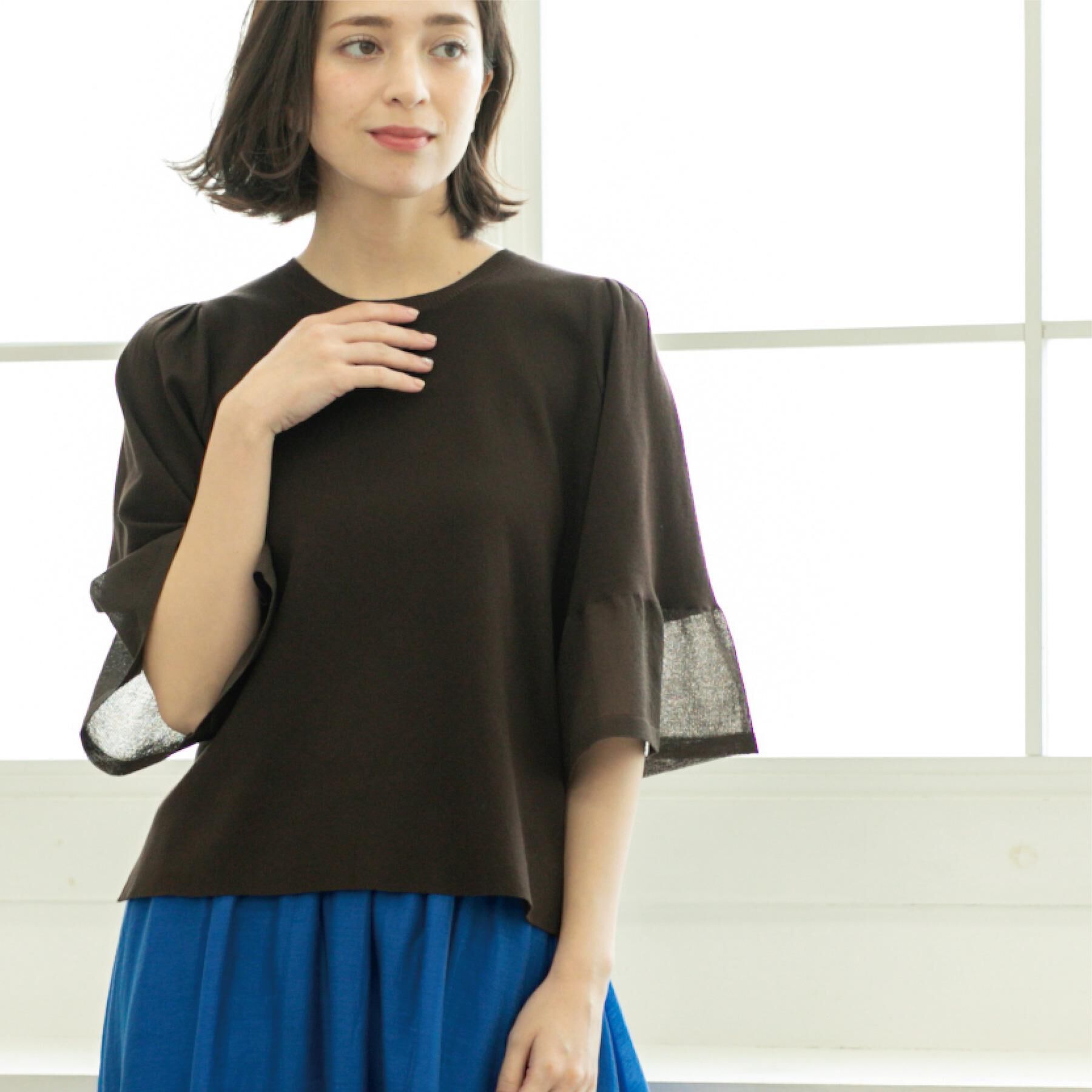 OPAQUE.CLIP「《5色展開》シアーフレアスリーブニット【洗濯機洗い可】」|ニット・セーター|