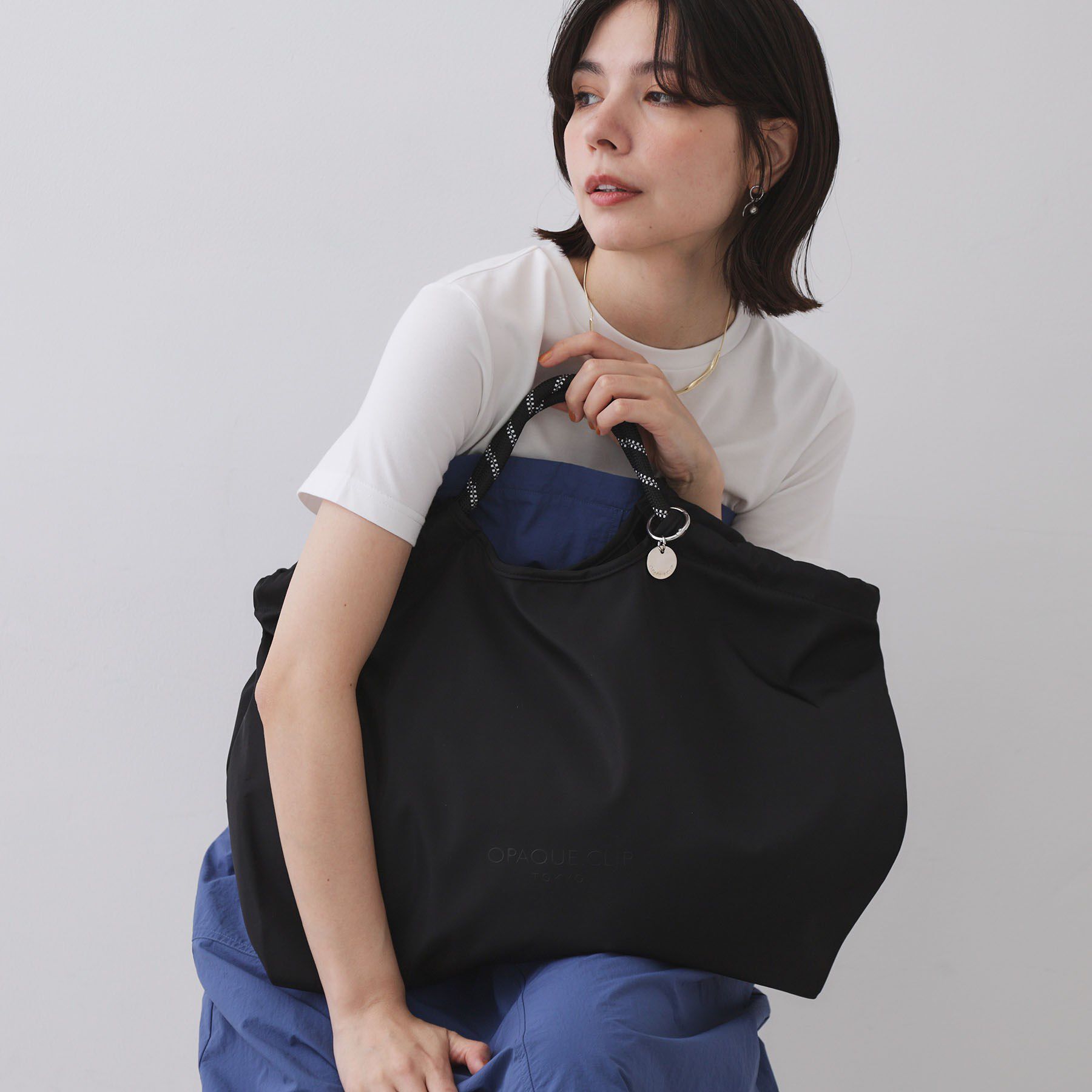 OPAQUE.CLIP「【軽量/A4サイズ対応】ロープハンドルドロストBIGトートバッグ」|トートバッグ|ブラック(019)