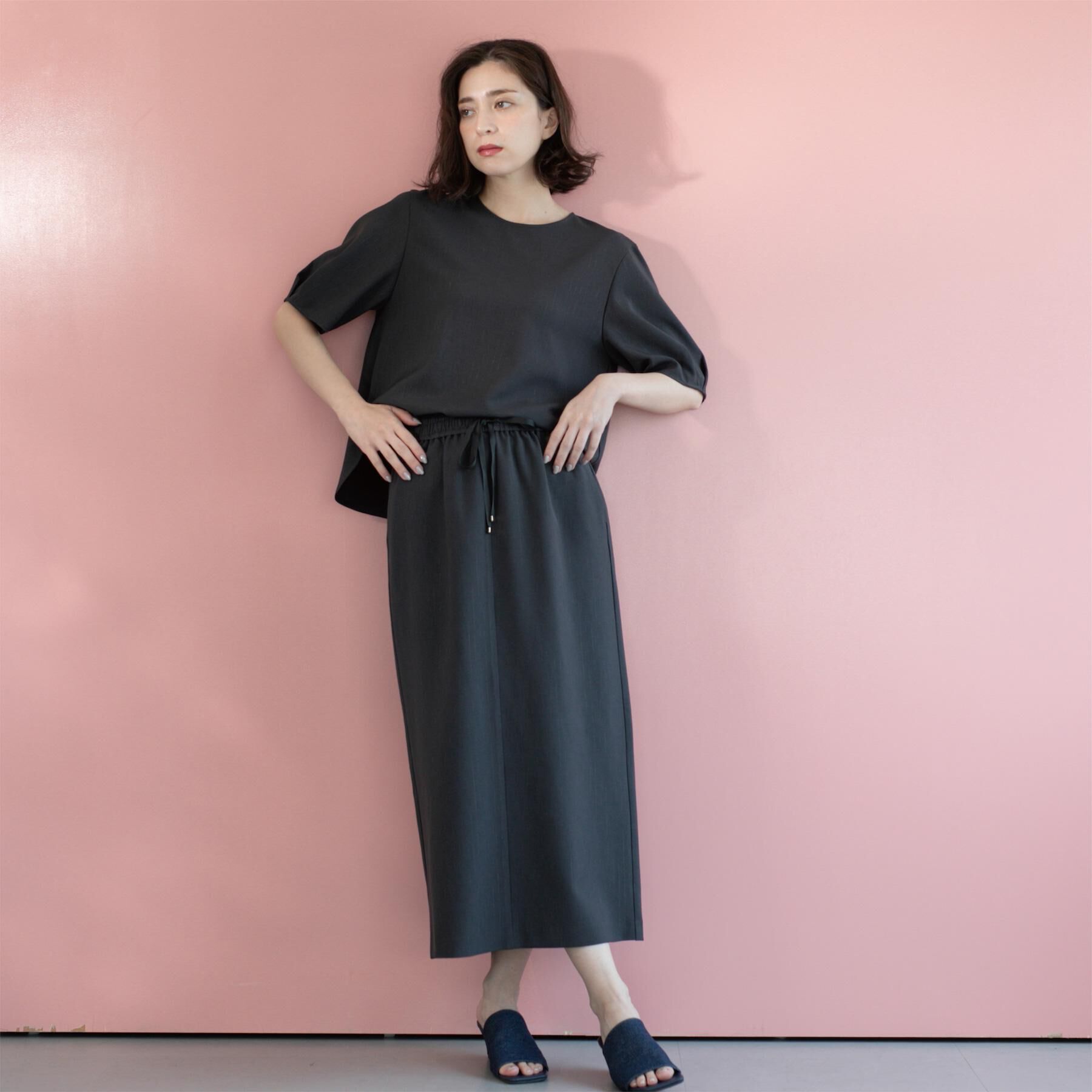 OPAQUE.CLIP「ラメストライプイージーナロースカート/セットアップ可【洗濯機洗い可/防シワ/吸水速乾】」|スカート|