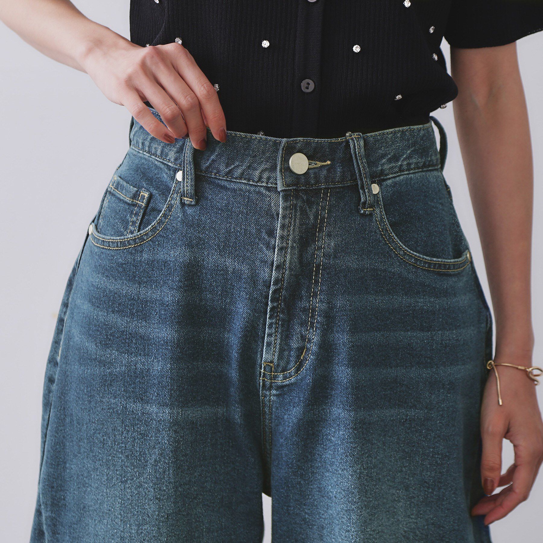 OPAQUE.CLIP「ストレッチバレルレッグデニム【洗濯機洗い可】」|デニム|