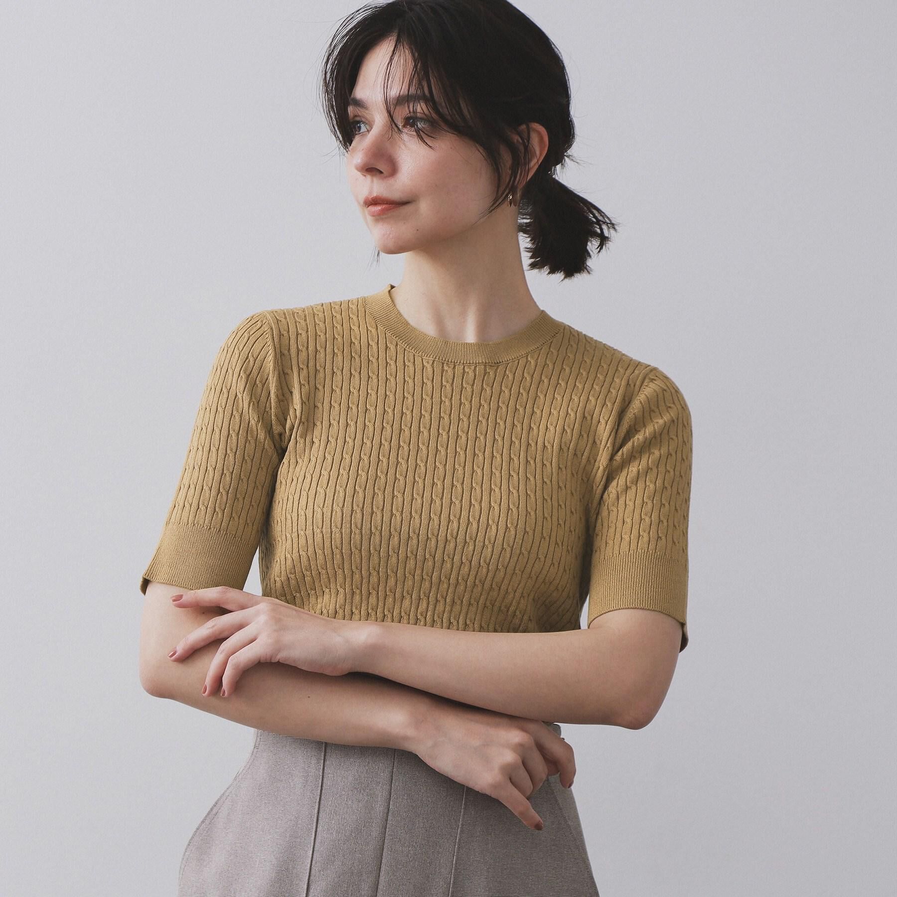 OPAQUE.CLIP「ケーブルハーフスリーブニット【UVケア/洗濯機OK】《6col/S～LL》」|ニット・セーター|