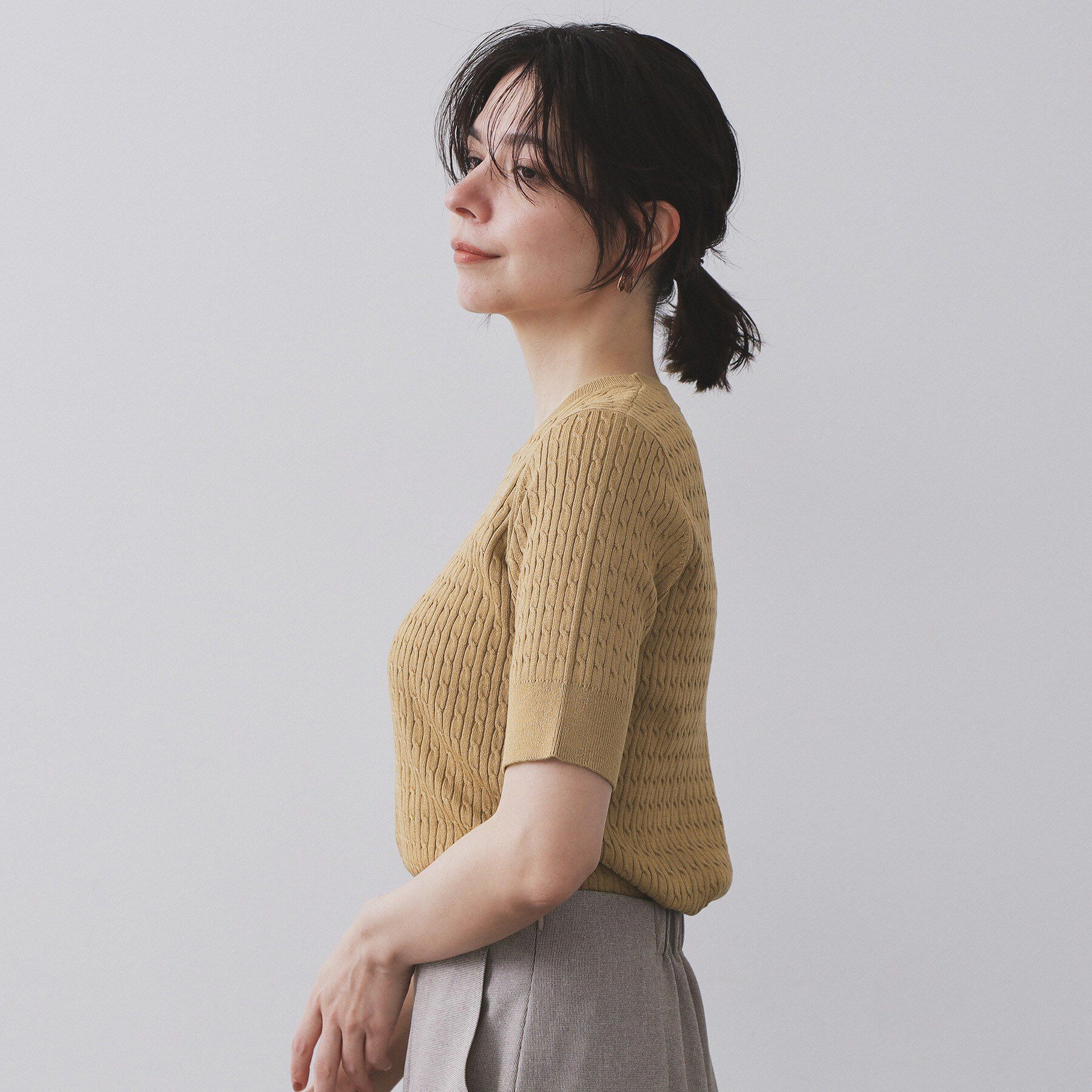 OPAQUE.CLIP「ケーブルハーフスリーブニット【UVケア/洗濯機OK】《6col/S～LL》」|ニット・セーター|