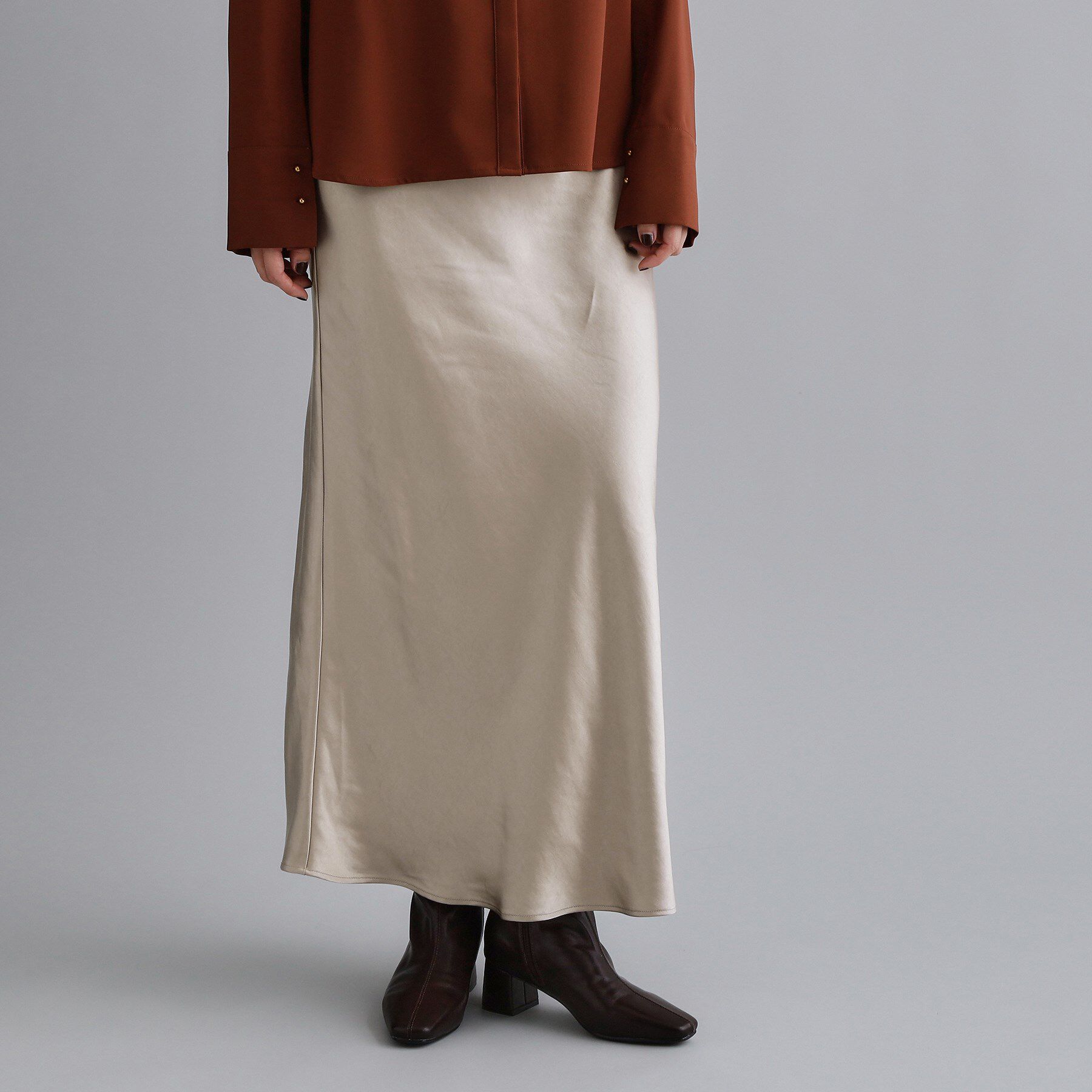 OPAQUE.CLIP「【es】サテンナローイージーロングスカート【洗濯機OK】」|スカート|ベージュ(052)