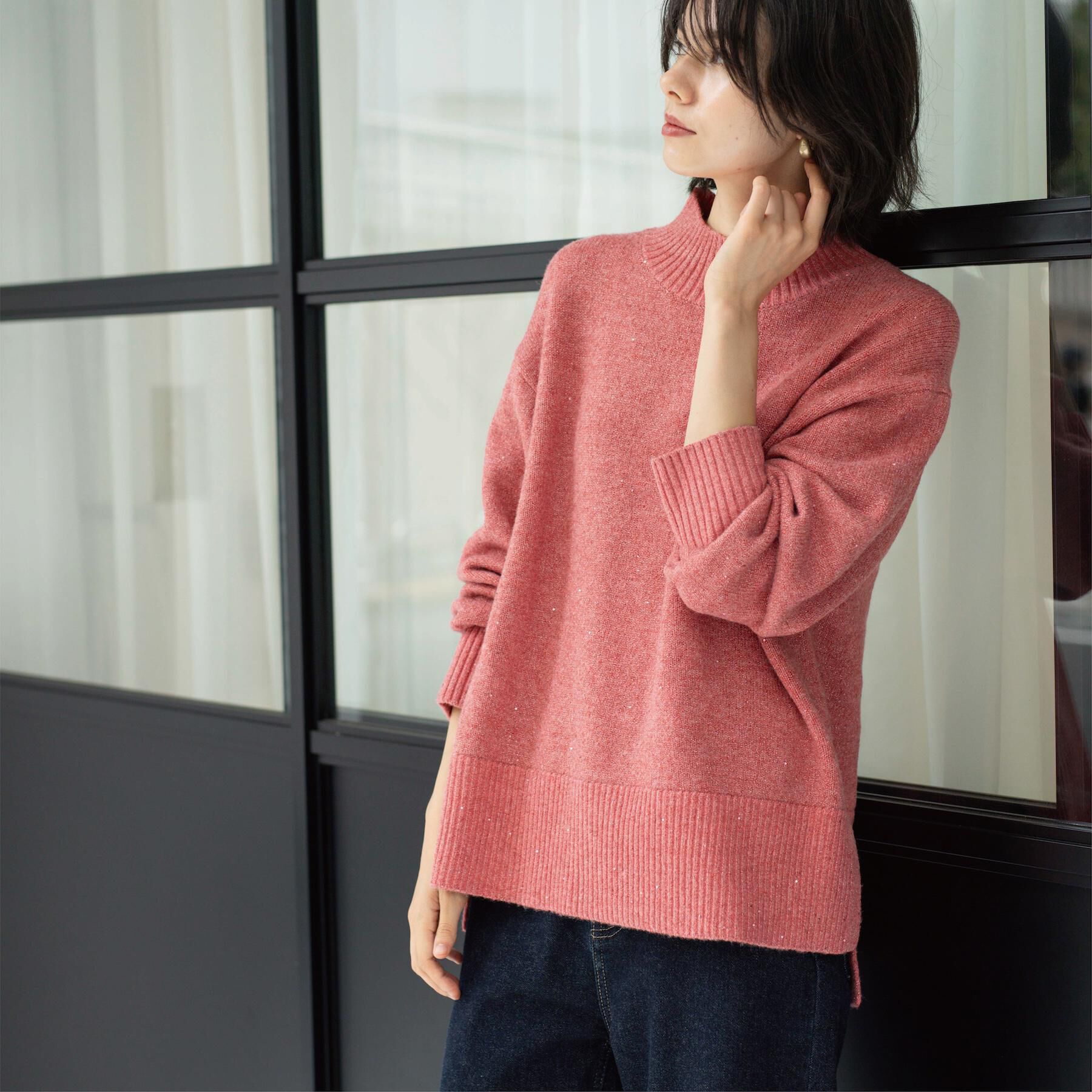 OPAQUE.CLIP「ラメスパンコールハイネックニット/セットアップ対応可【洗濯機OK】」|ニット・セーター|