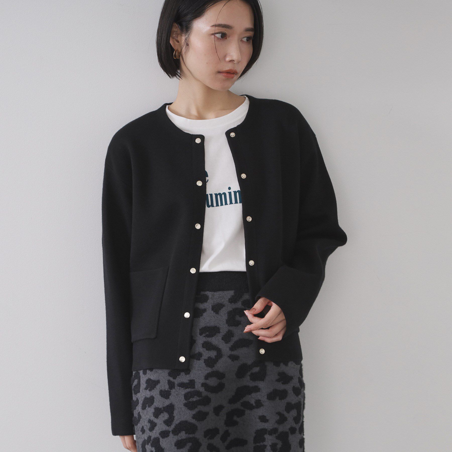 OPAQUE.CLIP「スナップボタン ダブルフェイス配色ニットカーディガン【洗濯機OK】」|カーディガン|