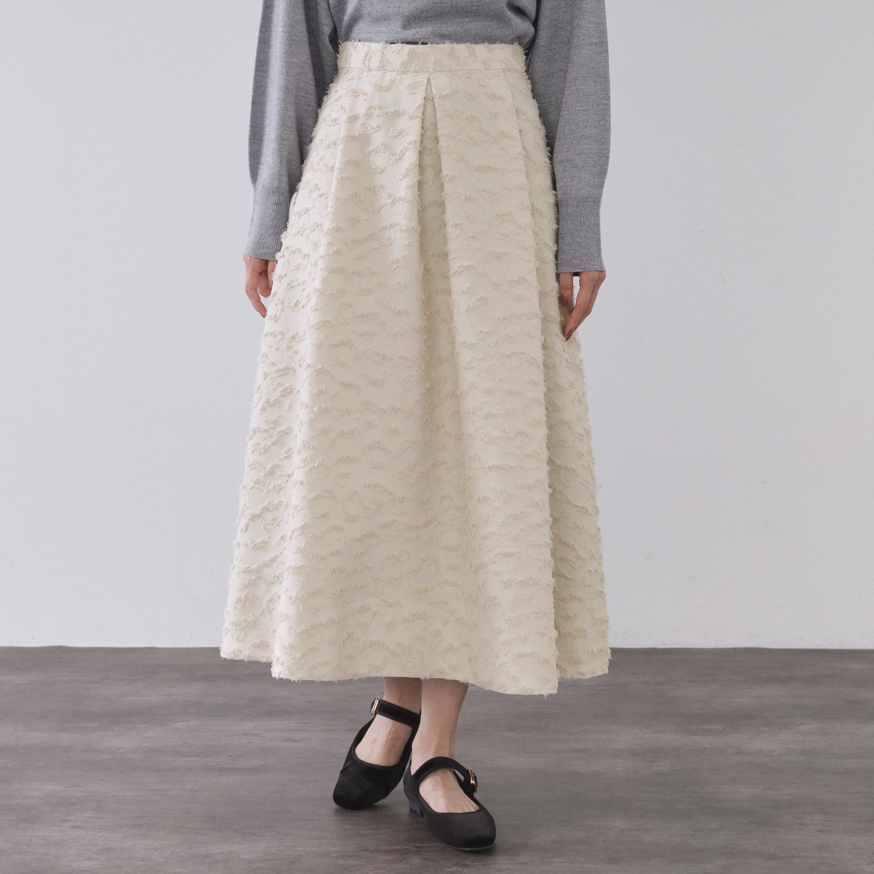 OPAQUE.CLIP「フェザージャカードタックフレアスカート【洗濯機OK】」|スカート|