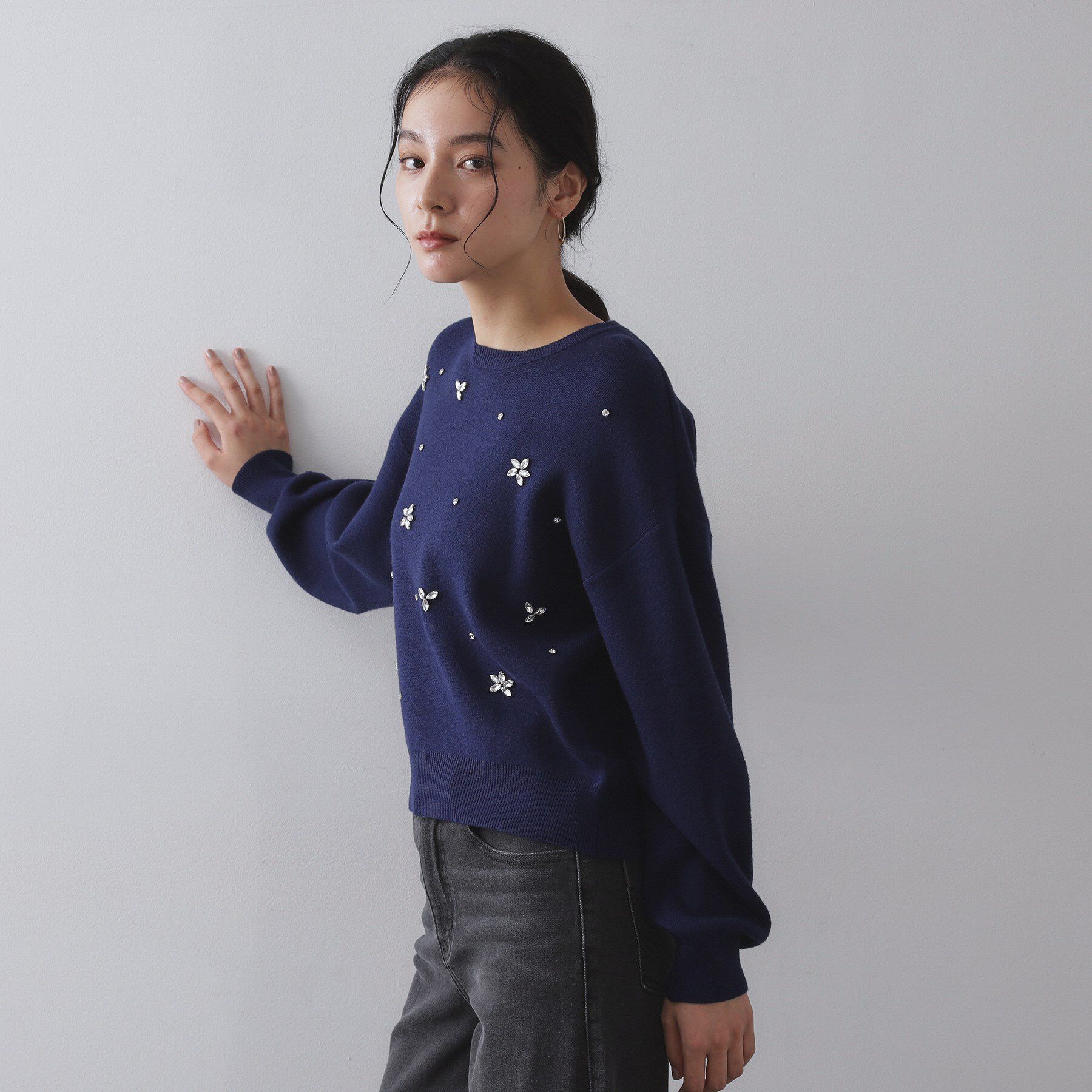 OPAQUE.CLIP「ビジューニットトップス【洗える】」|ニット・セーター|