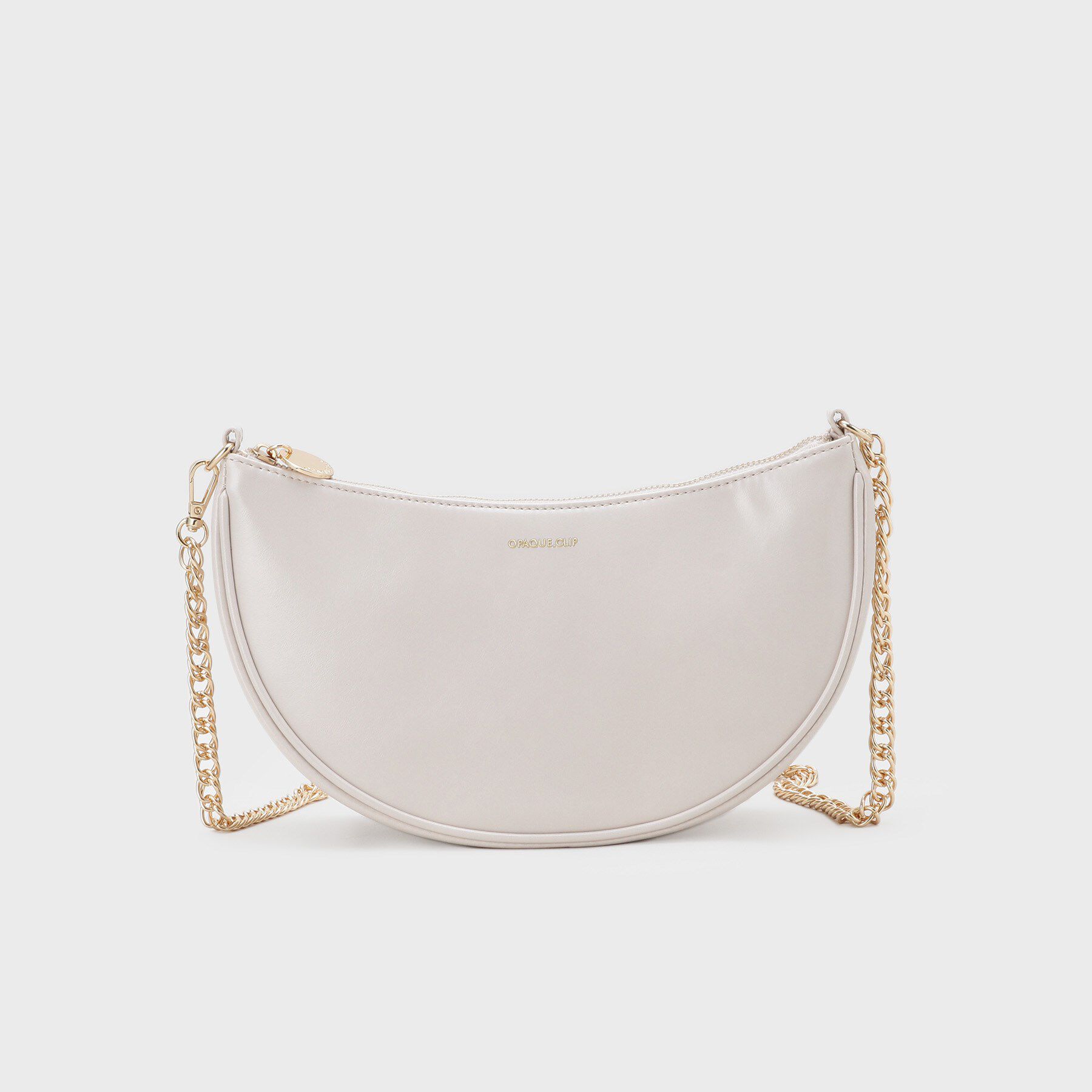 OPAQUE.CLIP「【2WAY】オイル調合皮チェーンハンドルムーンミドルバッグ」|ハンドバッグ|