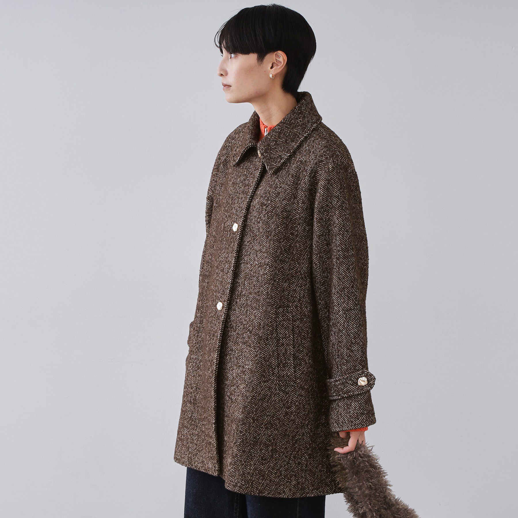 OPAQUE.CLIP「ヘリンボーンステンカラーコート」|ステンカラーコート|