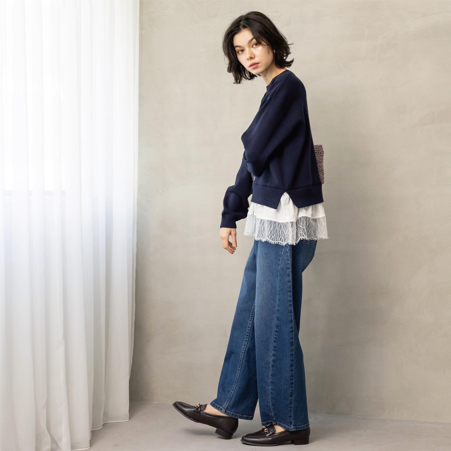 OPAQUE.CLIP「裾レースドッキングニット」|ニット・セーター|
