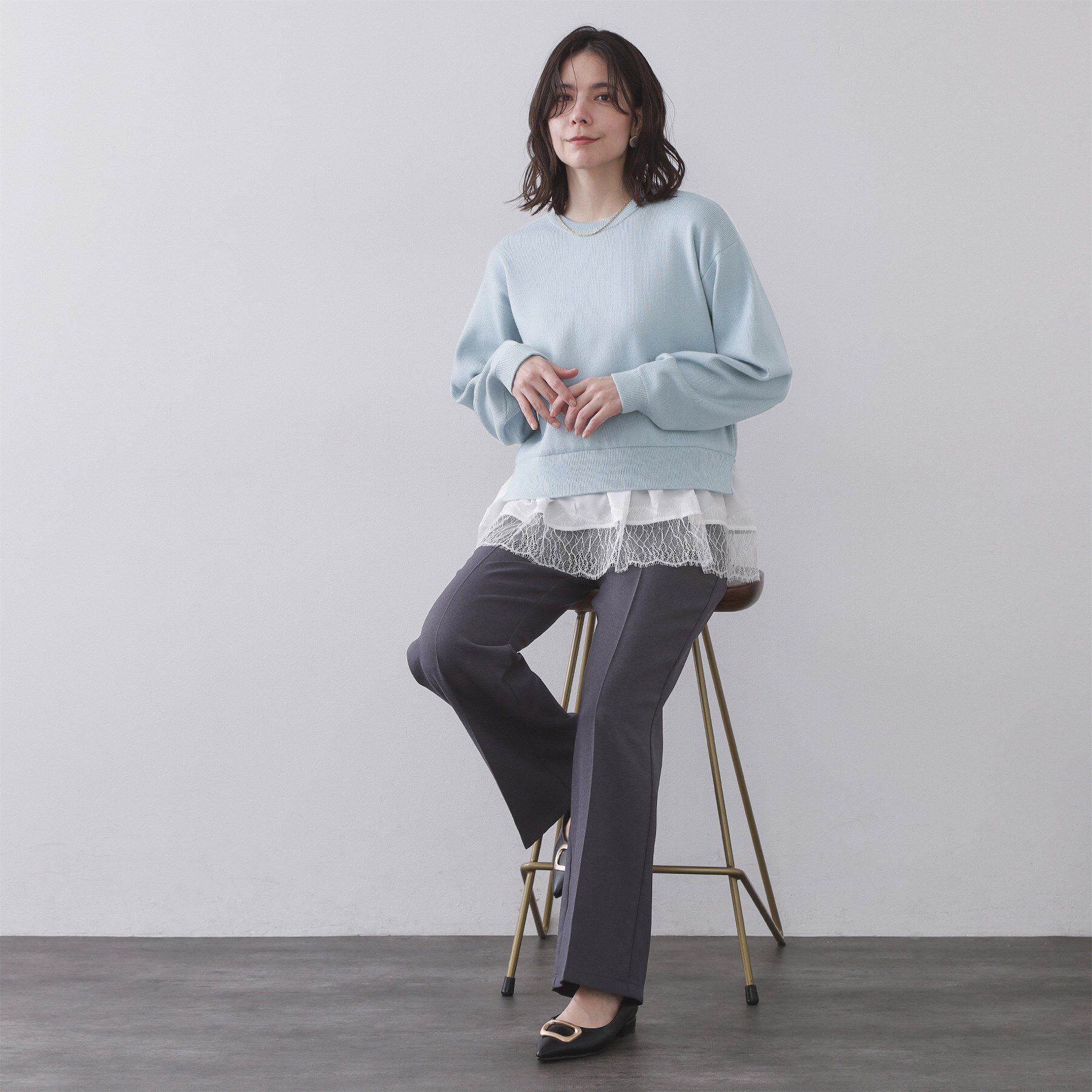 OPAQUE.CLIP「裾レースドッキングニット」|ニット・セーター|