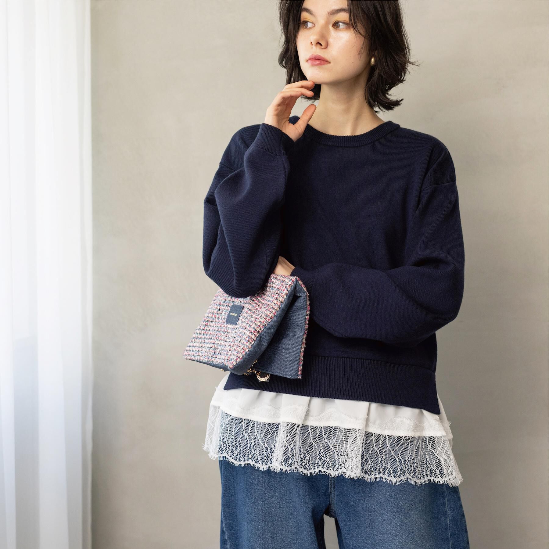 OPAQUE.CLIP「裾レースドッキングニット」|ニット・セーター|