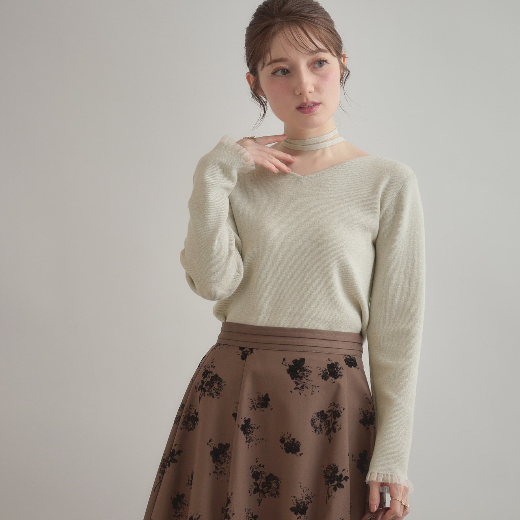 Couture broach「【大人可愛い・リボン取り外し可】前後2WAYラメリブ シアープチフリルニット」|ニット・セーター|