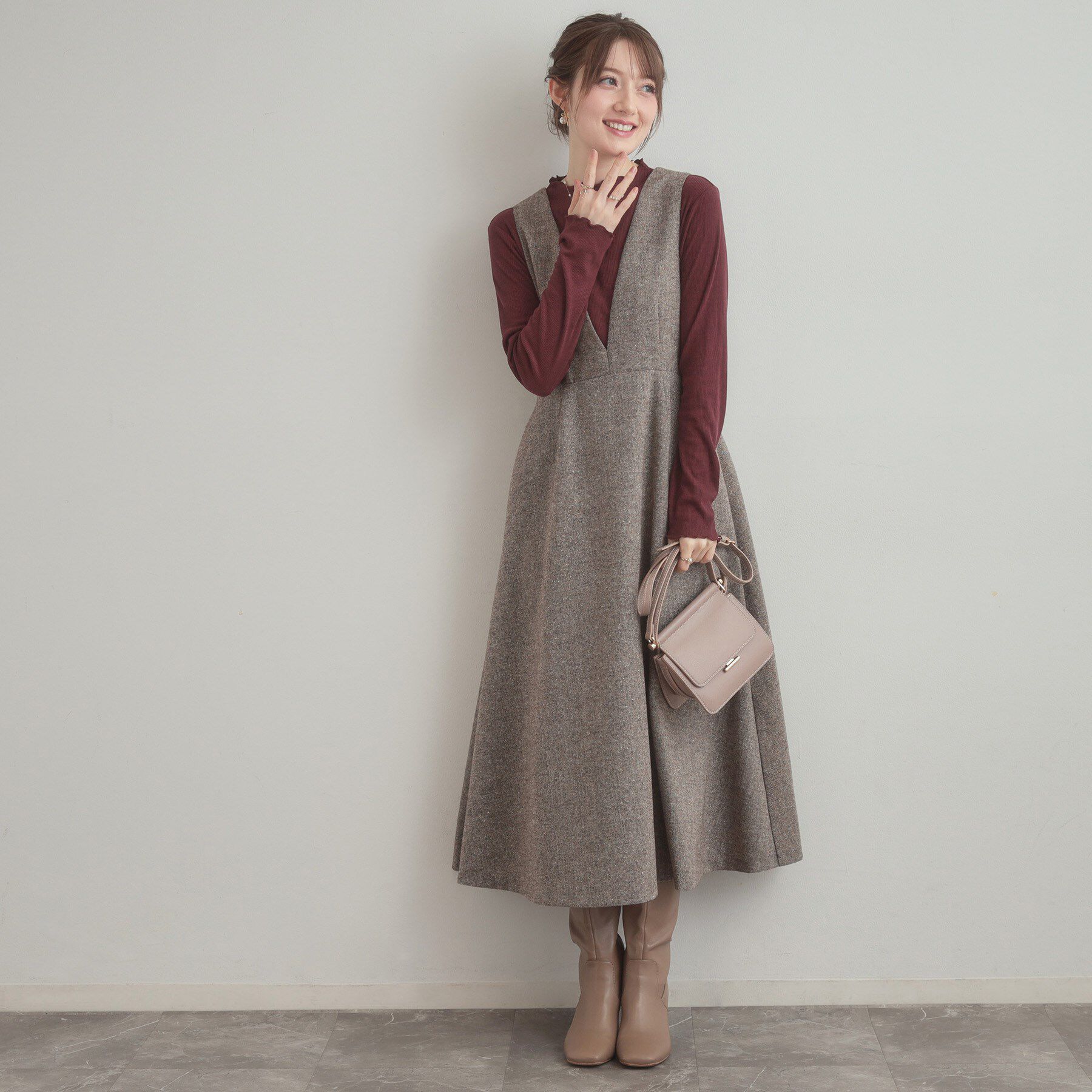 Couture broach「【通勤・大人上品】ラメツイード ジャンパースカート」|ワンピース|