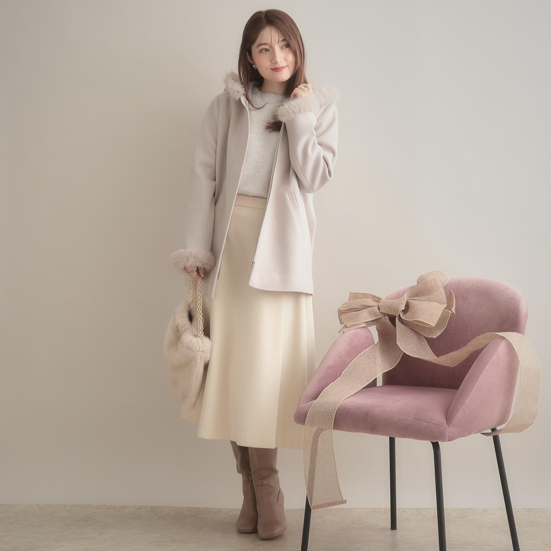 Couture broach「【通勤/金ボタン】フェイクウール ポンチスカート」|スカート|