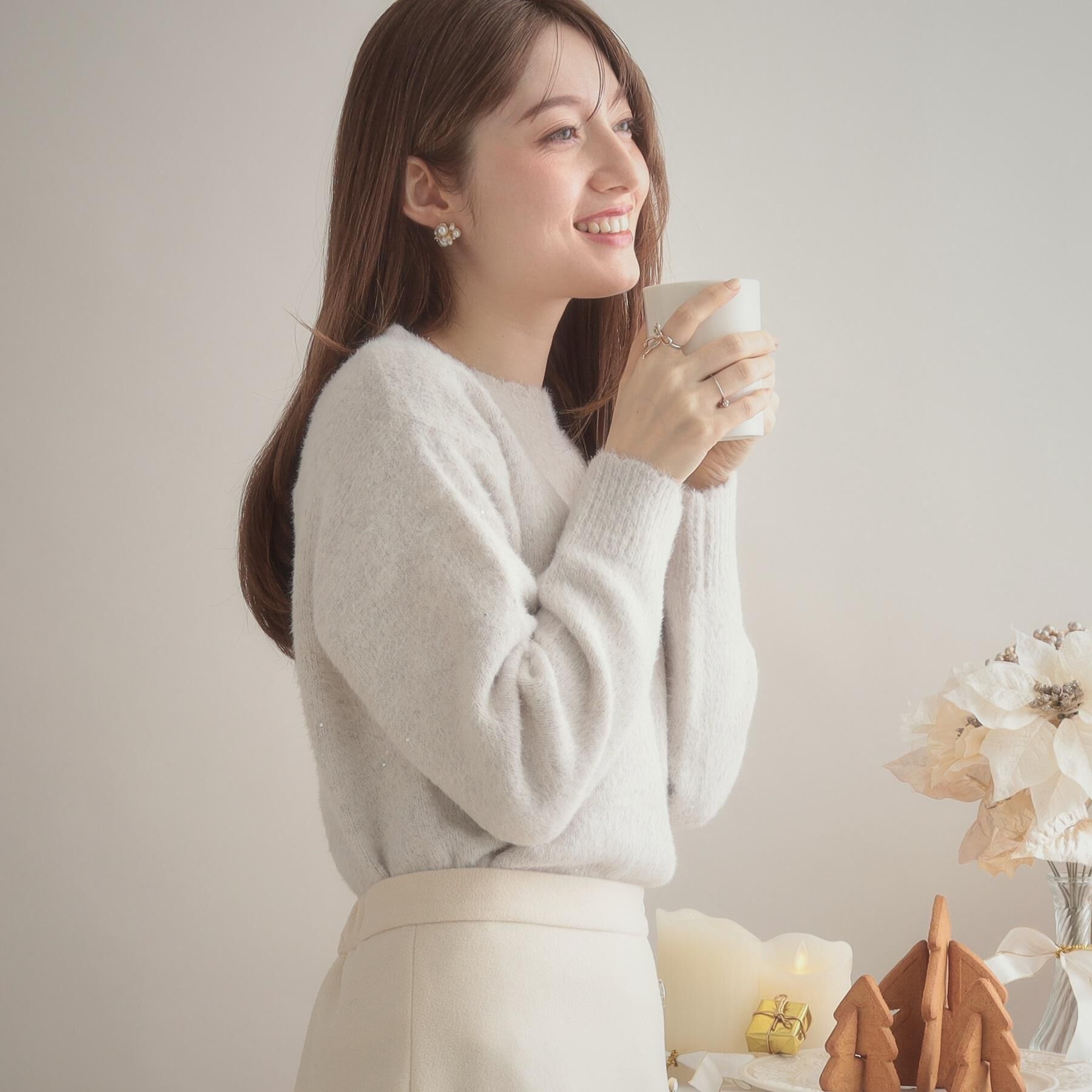 Couture broach「【前後2WAY】スパンコールラメフェザー ニット」|ニット・セーター|