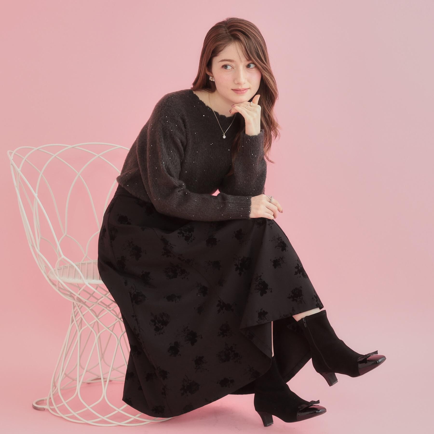 Couture broach「【前後2WAY】スパンコールラメフェザー ニット」|ニット・セーター|