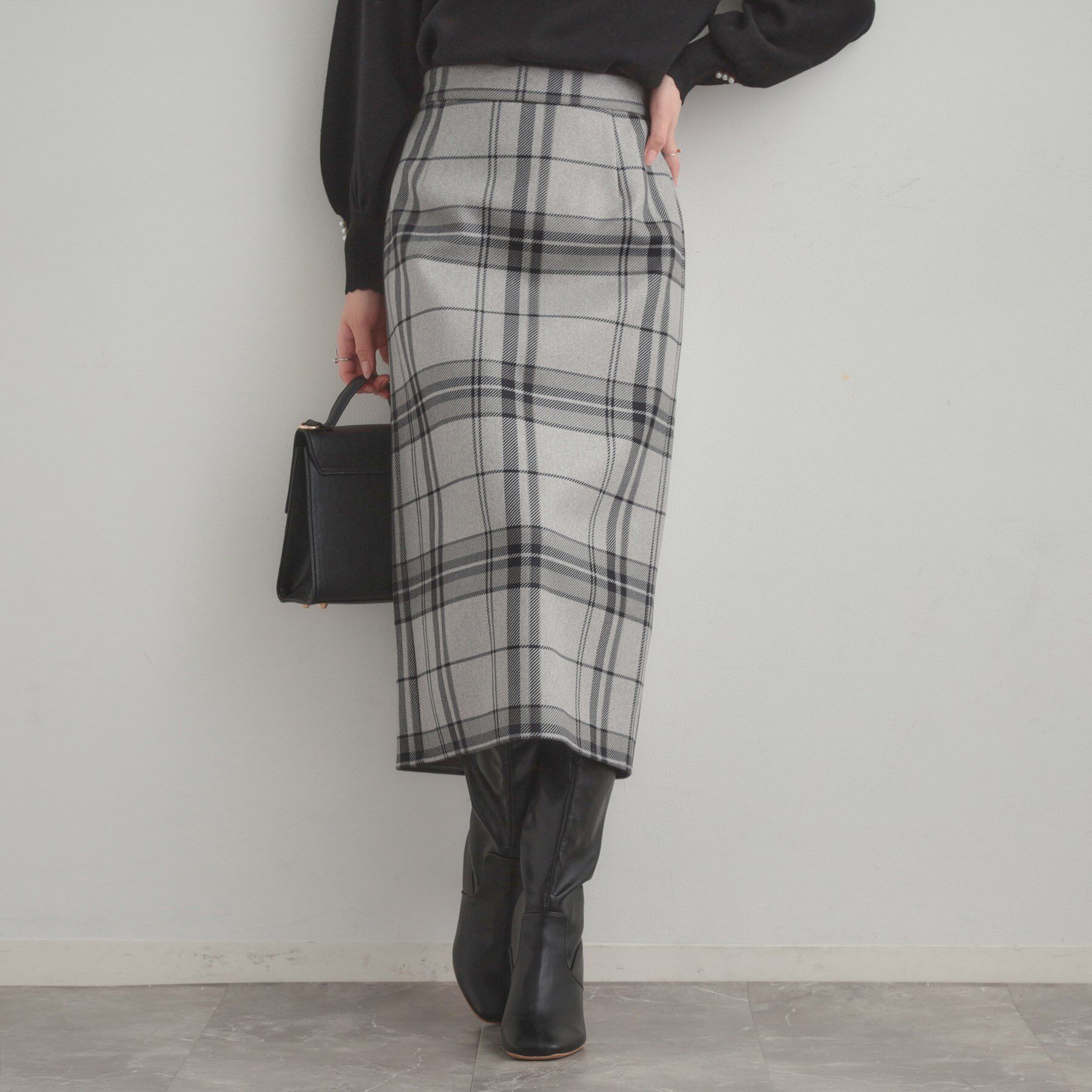 Couture broach「【洗える/微起毛】Iライン チェックスカート」|スカート|ライトグレー(211